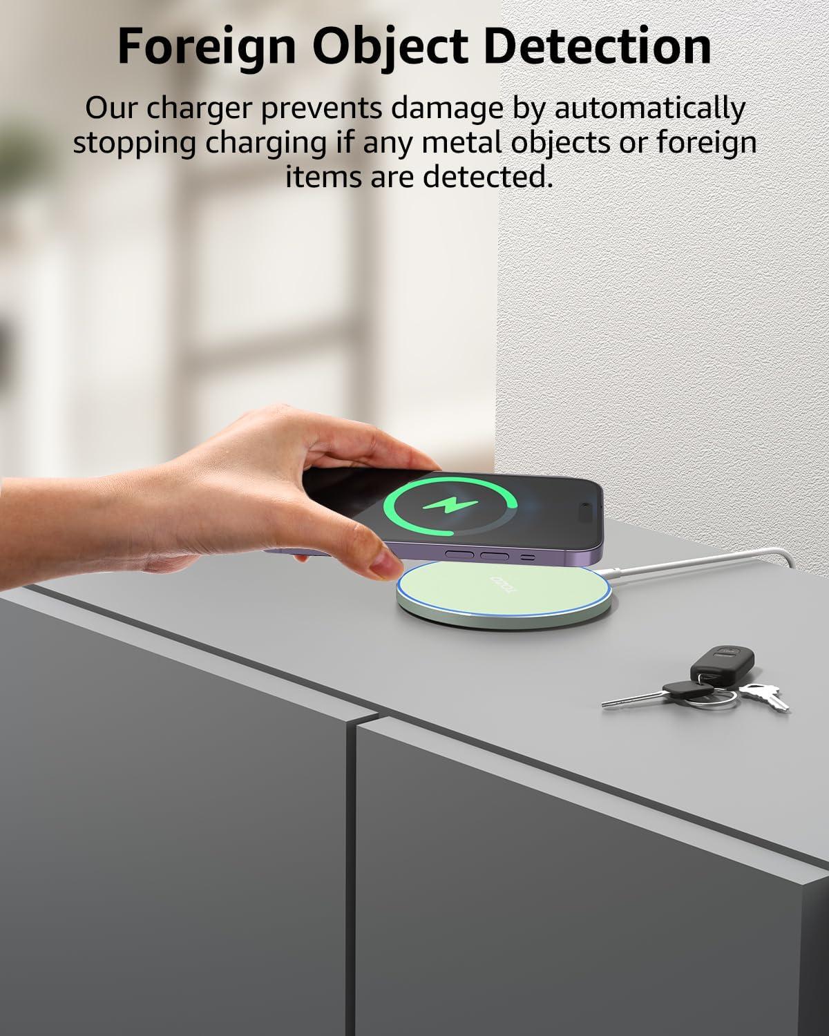 imageTOZO 2025 New AntiSlip Wireless Charger 15W Max Fast Wireless Charging Pad Compatible with iPhone 171616 Plus16 Pro Max 151413SE Series Samsung Galaxy S25S24S23 Series SilverMatte Green