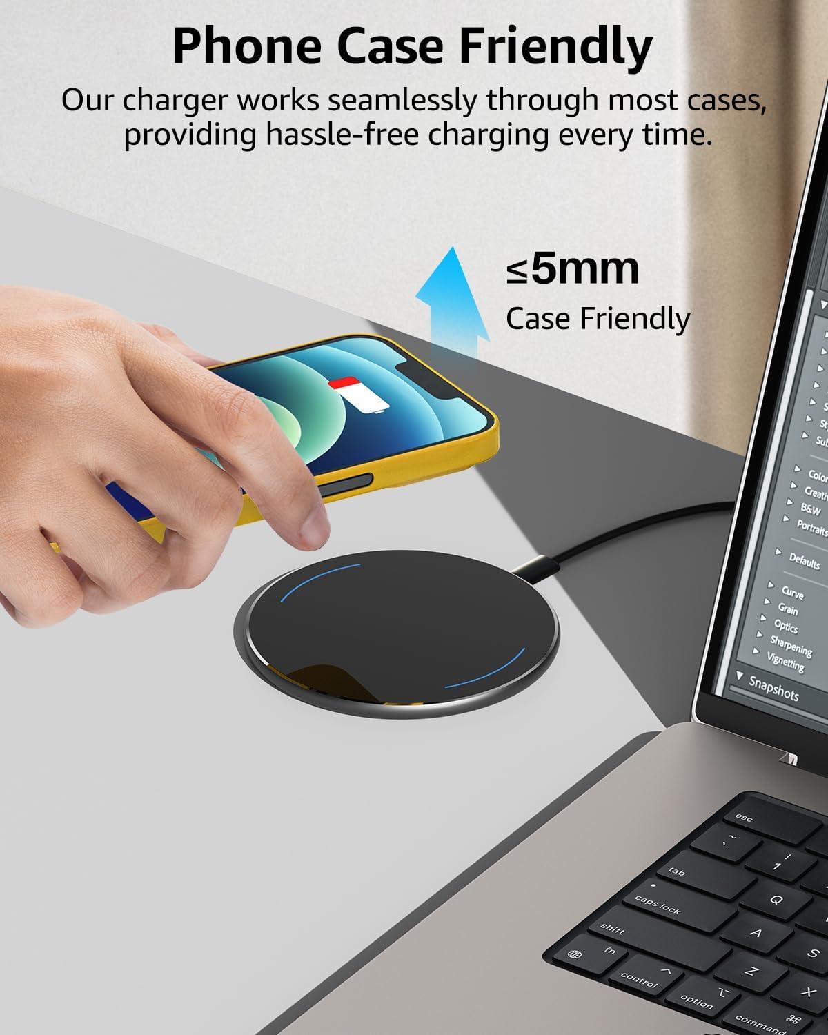 imageTOZO 2025 New AntiSlip Wireless Charger 15W Max Fast Wireless Charging Pad Compatible with iPhone 171616 Plus16 Pro Max 151413SE Series Samsung Galaxy S25S24S23 Series SilverBlack