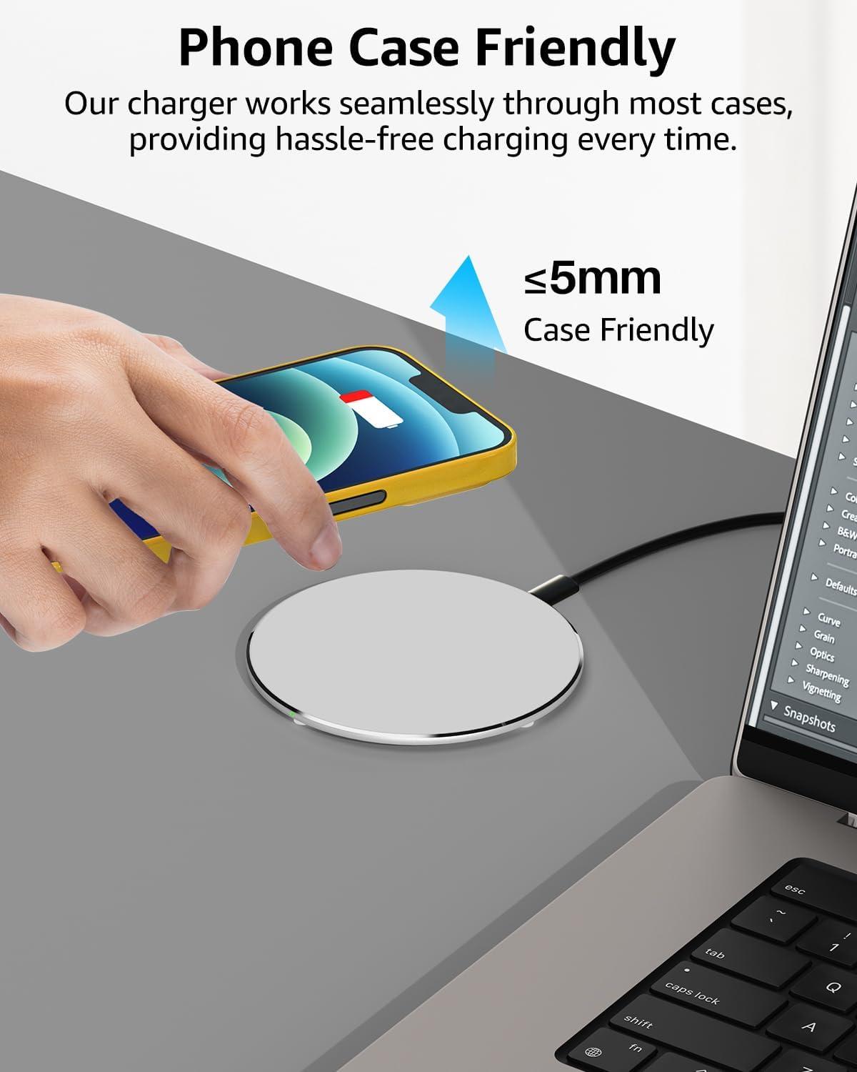 imageTOZO 2025 New AntiSlip Wireless Charger 15W Max Fast Wireless Charging Pad Compatible with iPhone 171616 Plus16 Pro Max 151413SE Series Samsung Galaxy S25S24S23 Series SilverSilver