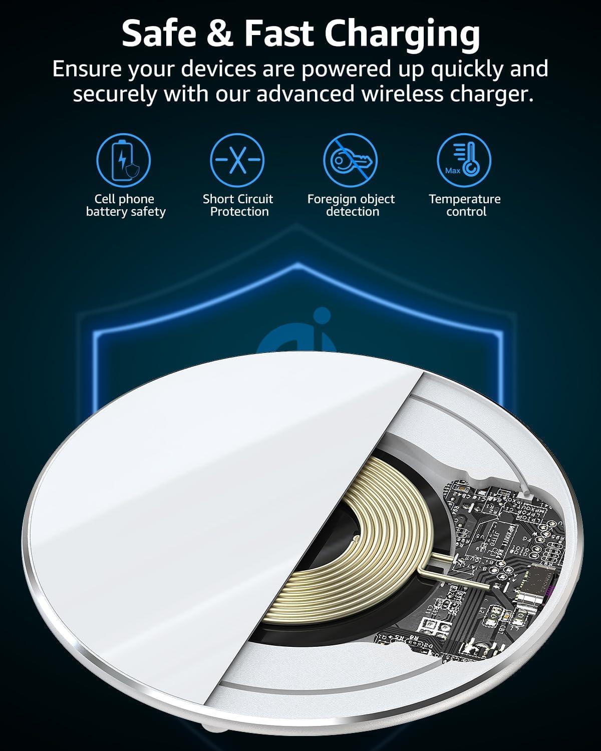 imageTOZO 2025 New AntiSlip Wireless Charger 15W Max Fast Wireless Charging Pad Compatible with iPhone 171616 Plus16 Pro Max 151413SE Series Samsung Galaxy S25S24S23 Series SilverSilver