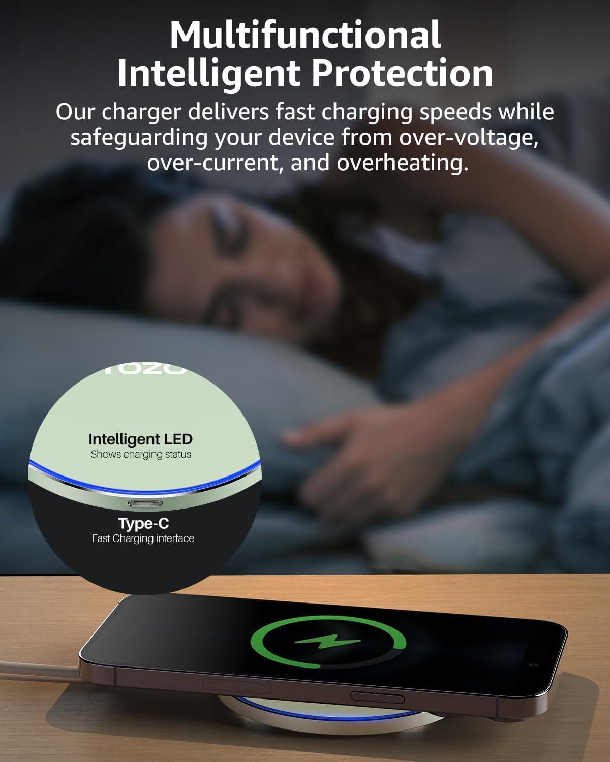 imageTOZO 2025 New AntiSlip Wireless Charger 15W Max Fast Wireless Charging Pad Compatible with iPhone 171616 Plus16 Pro Max 151413SE Series Samsung Galaxy S25S24S23 Series SilverMatte Green