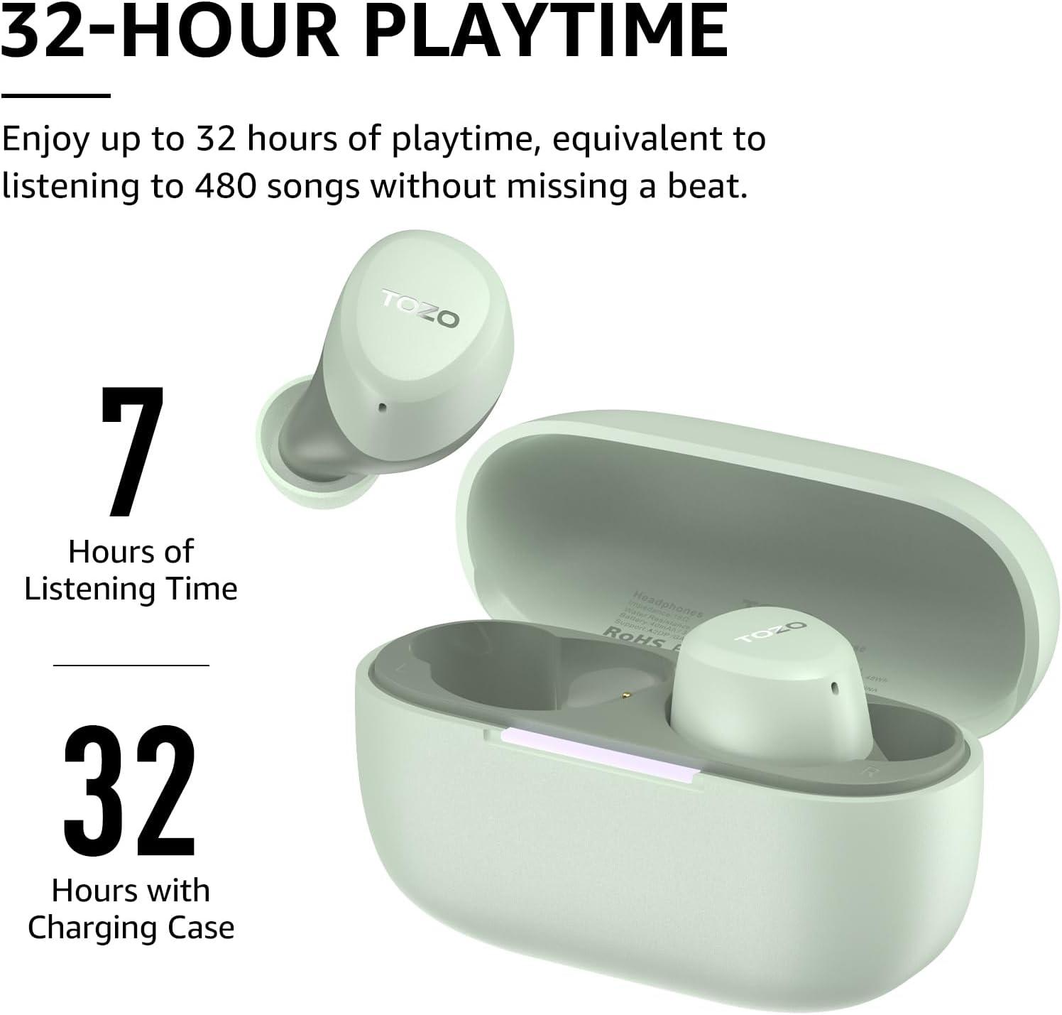 imageTOZO A1 Wireless Earbuds Bluetooth 53 Light Weight in Ear IPX5 Waterproof Headphones 2 Mic for AI Calls Immersive Premium Sound Bass Headset with Charging Case 32 Presets EQ Customization via AppGreen