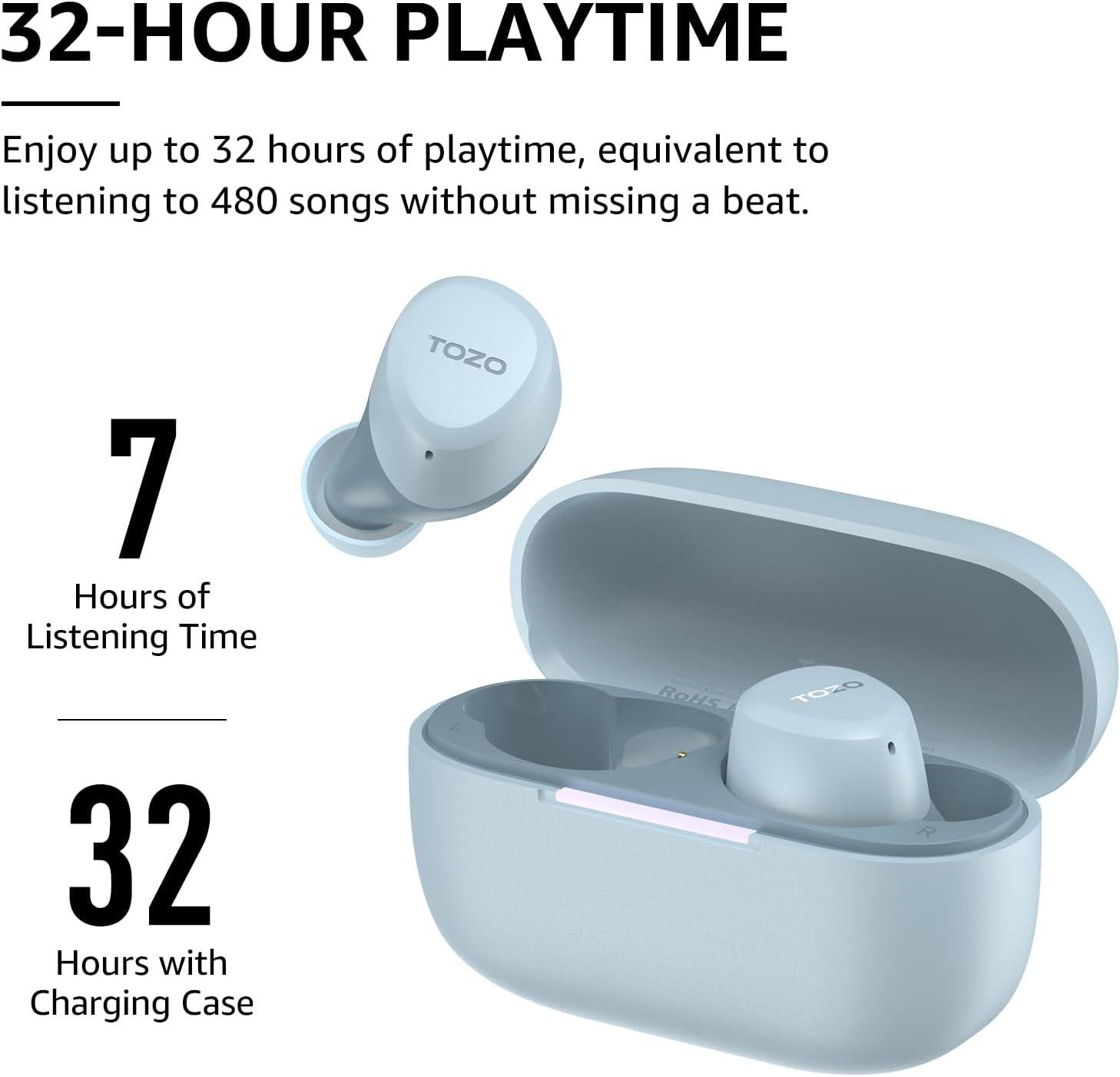 imageTOZO A1 Wireless Earbuds Bluetooth 53 Light Weight in Ear IPX5 Waterproof Headphones 2 Mic for AI Calls Immersive Premium Sound Bass Headset with Charging Case 32 Presets EQ Customization via AppBlue