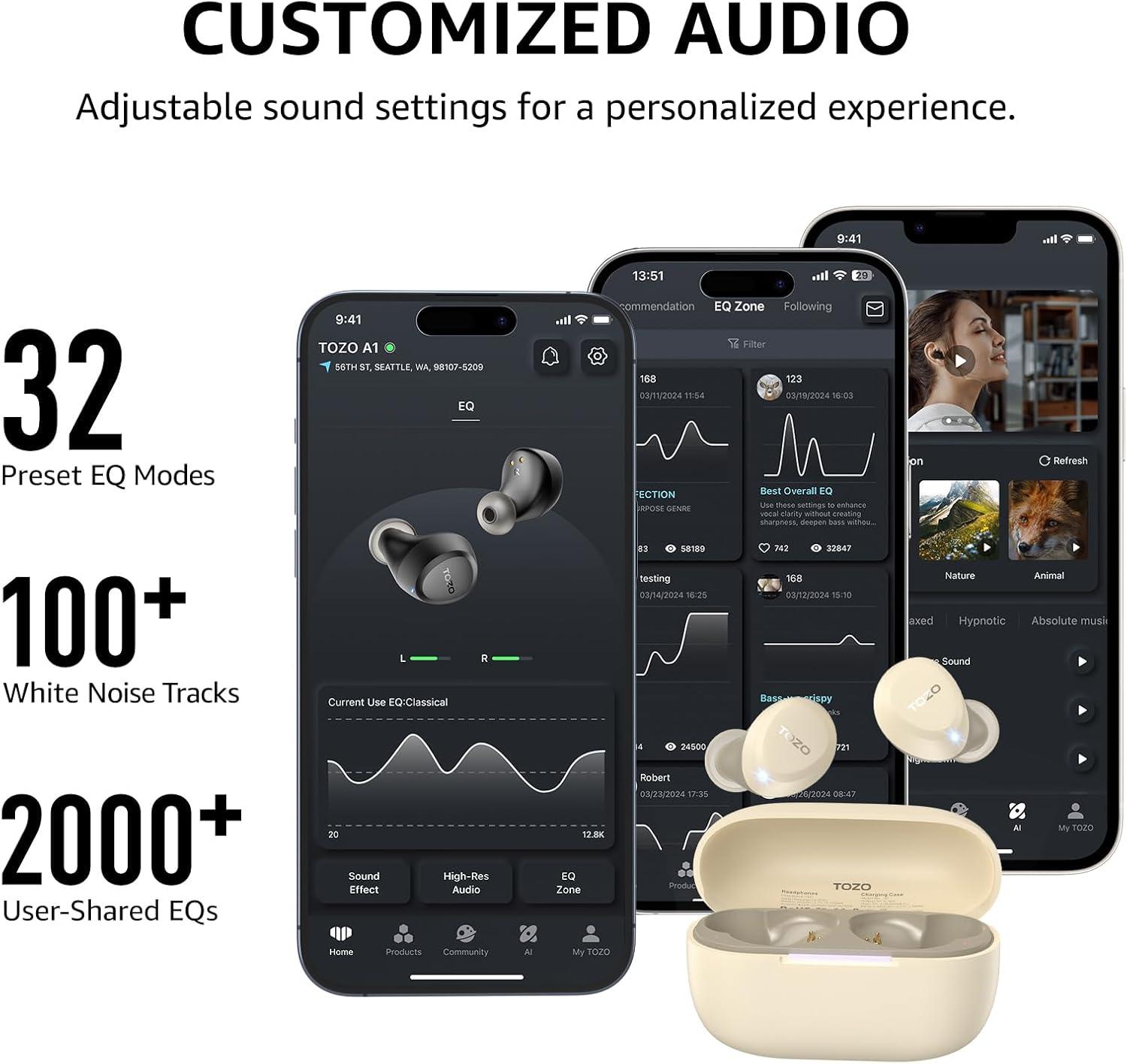 imageTOZO A1 Wireless Earbuds Bluetooth 53 Light Weight in Ear IPX5 Waterproof Headphones 2 Mic for AI Calls Immersive Premium Sound Bass Headset with Charging Case 32 Presets EQ Customization via AppLight Khaki