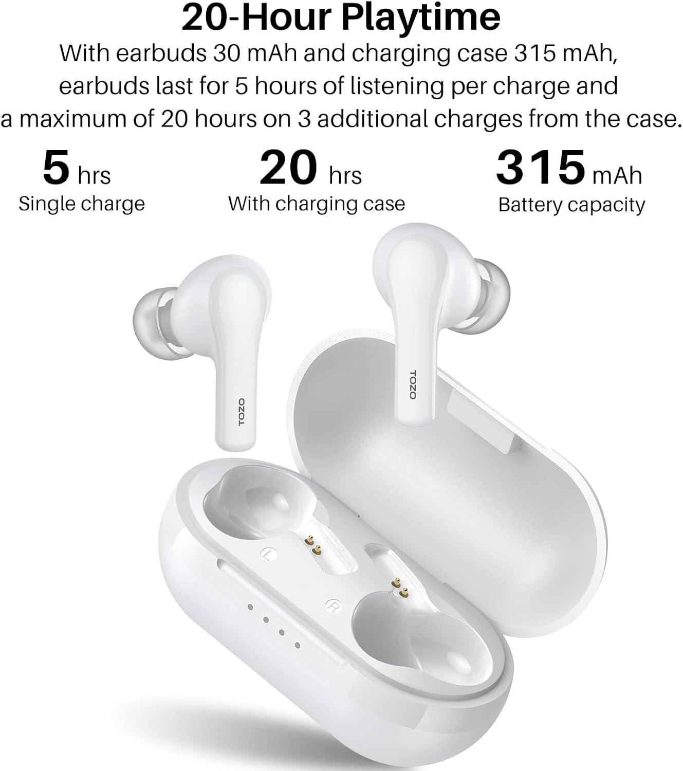 imageTOZO A2 Mini Wireless Earbuds Bluetooth 53 in Ear LightWeight Headphones Builtin Microphone IPX5 Waterproof Immersive Premium Sound Long Distance Connection Headset with Charging Case BlackWhite