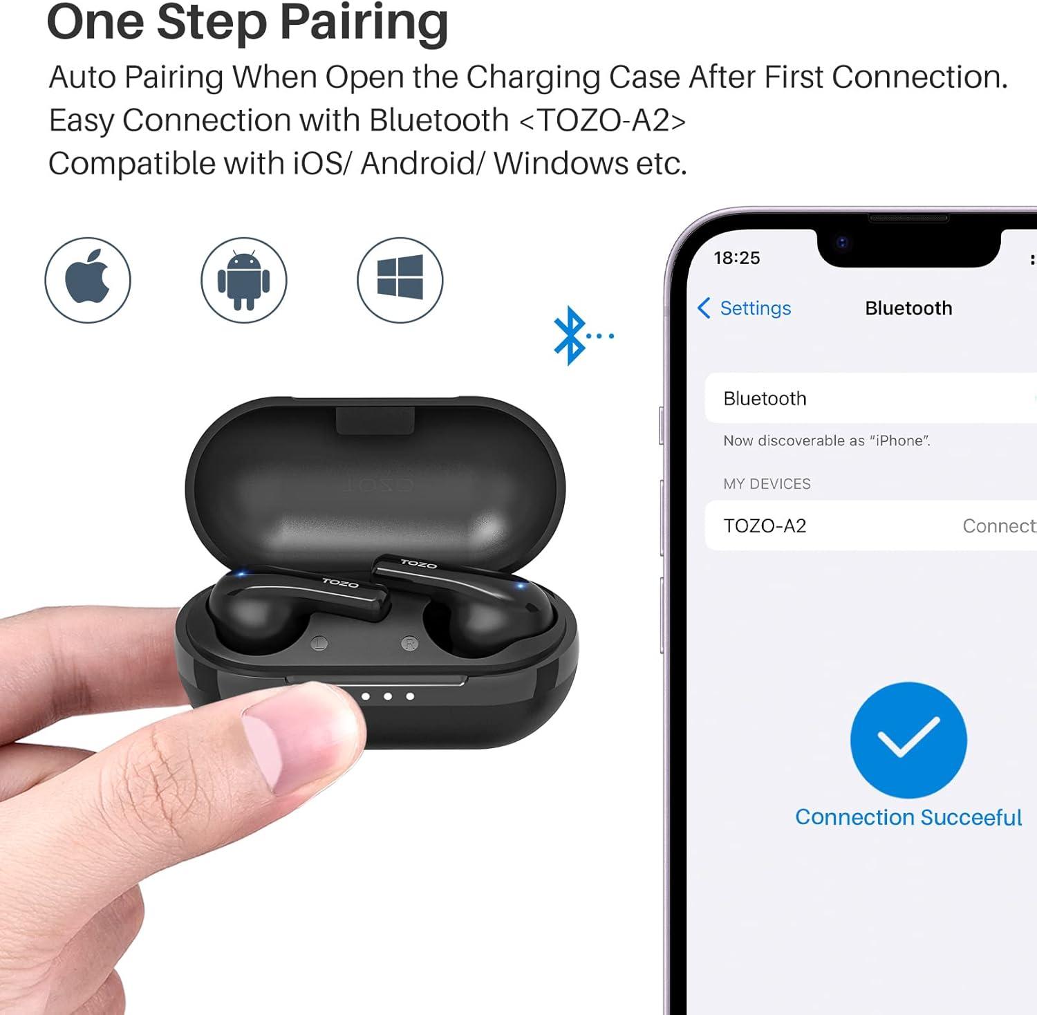 imageTOZO A2 Mini Wireless Earbuds Bluetooth 53 in Ear LightWeight Headphones Builtin Microphone IPX5 Waterproof Immersive Premium Sound Long Distance Connection Headset with Charging Case BlackBlack