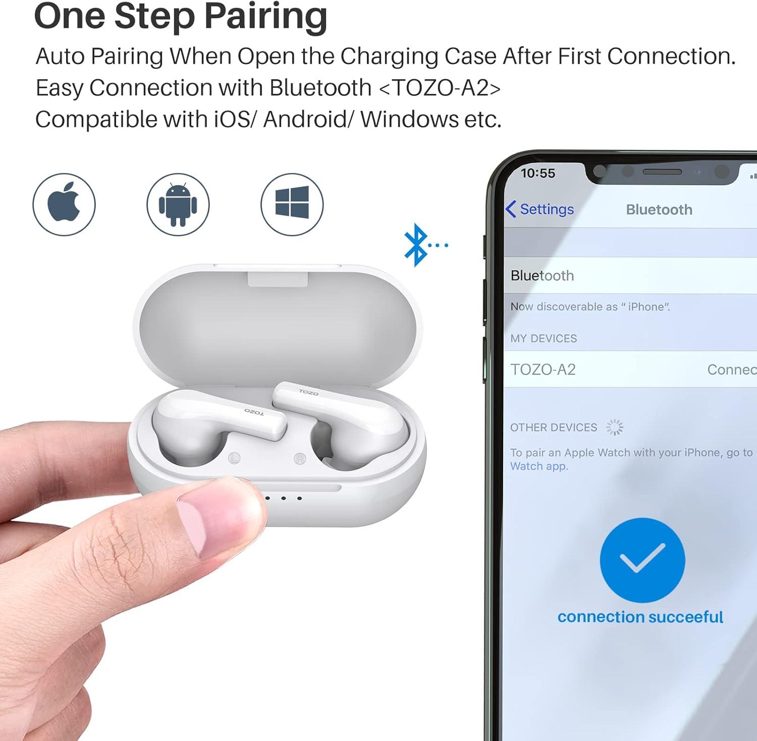 imageTOZO A2 Mini Wireless Earbuds Bluetooth 53 in Ear LightWeight Headphones Builtin Microphone IPX5 Waterproof Immersive Premium Sound Long Distance Connection Headset with Charging Case BlackWhite