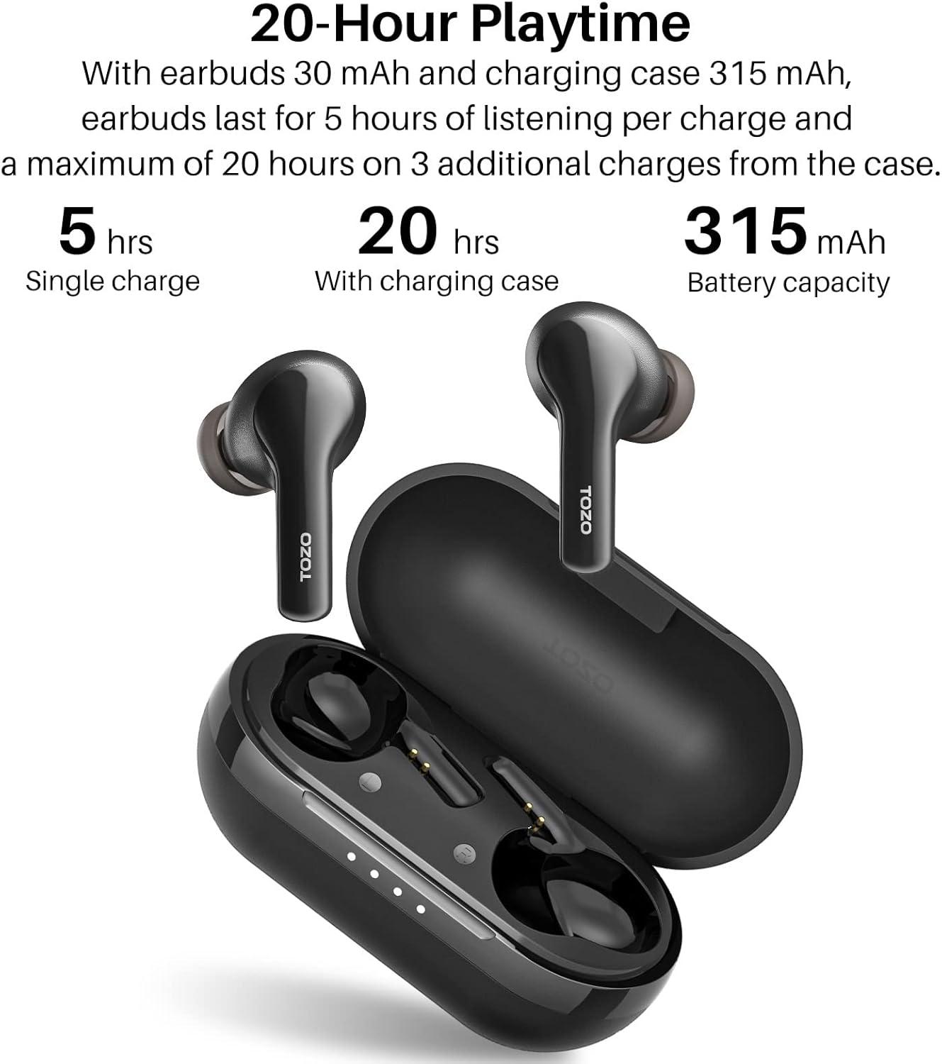 imageTOZO A2 Mini Wireless Earbuds Bluetooth 53 in Ear LightWeight Headphones Builtin Microphone IPX5 Waterproof Immersive Premium Sound Long Distance Connection Headset with Charging Case BlackBlack