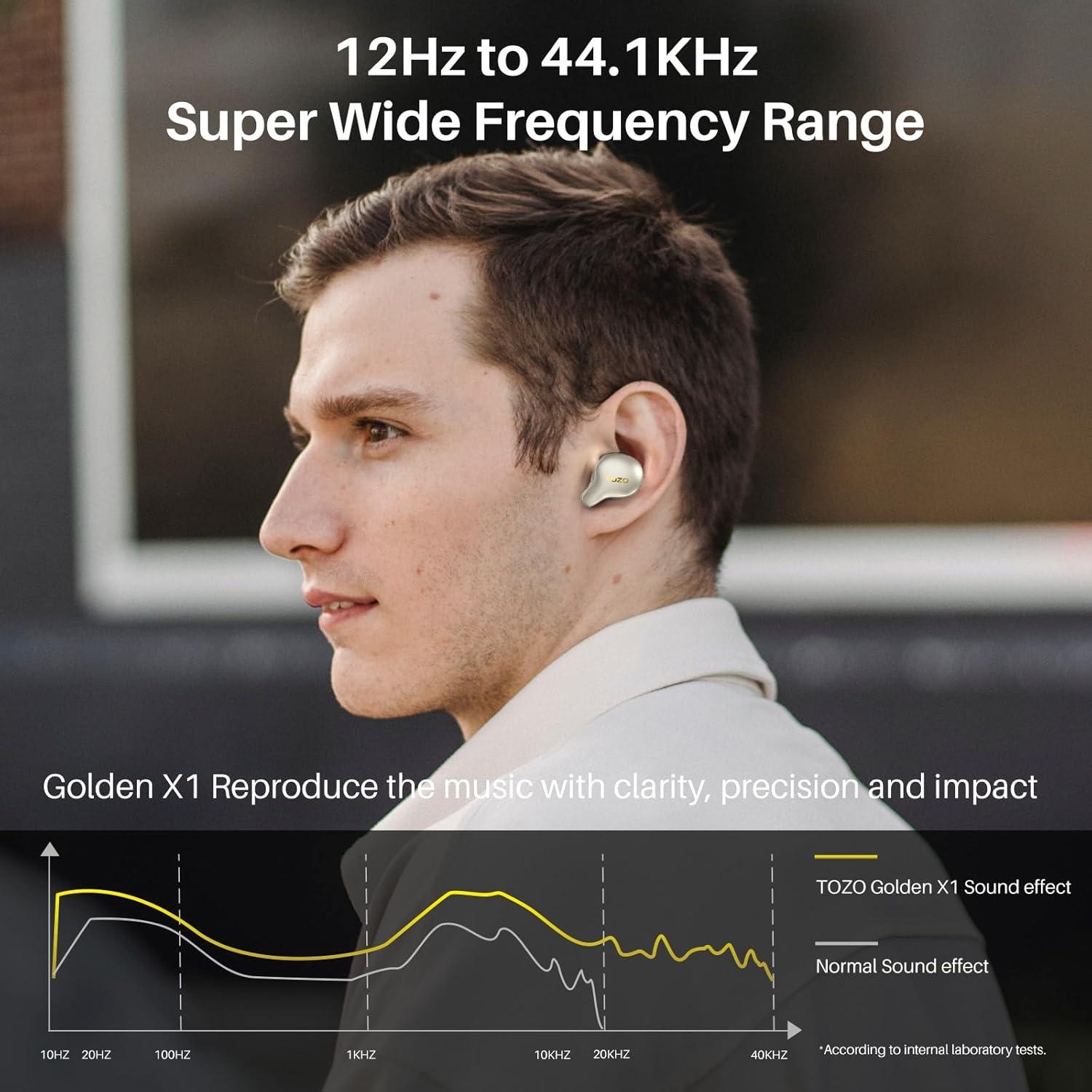 imageTOZO Golden X1 Wireless Earbuds Balanced Armature Driver and Hybrid Dynamic Driver Bluetooth Headphones OrigX Pro LDAC ampamp HiRes Audio Wireless Noise Cancellation Headset Galaxy BlueBlackChampagne