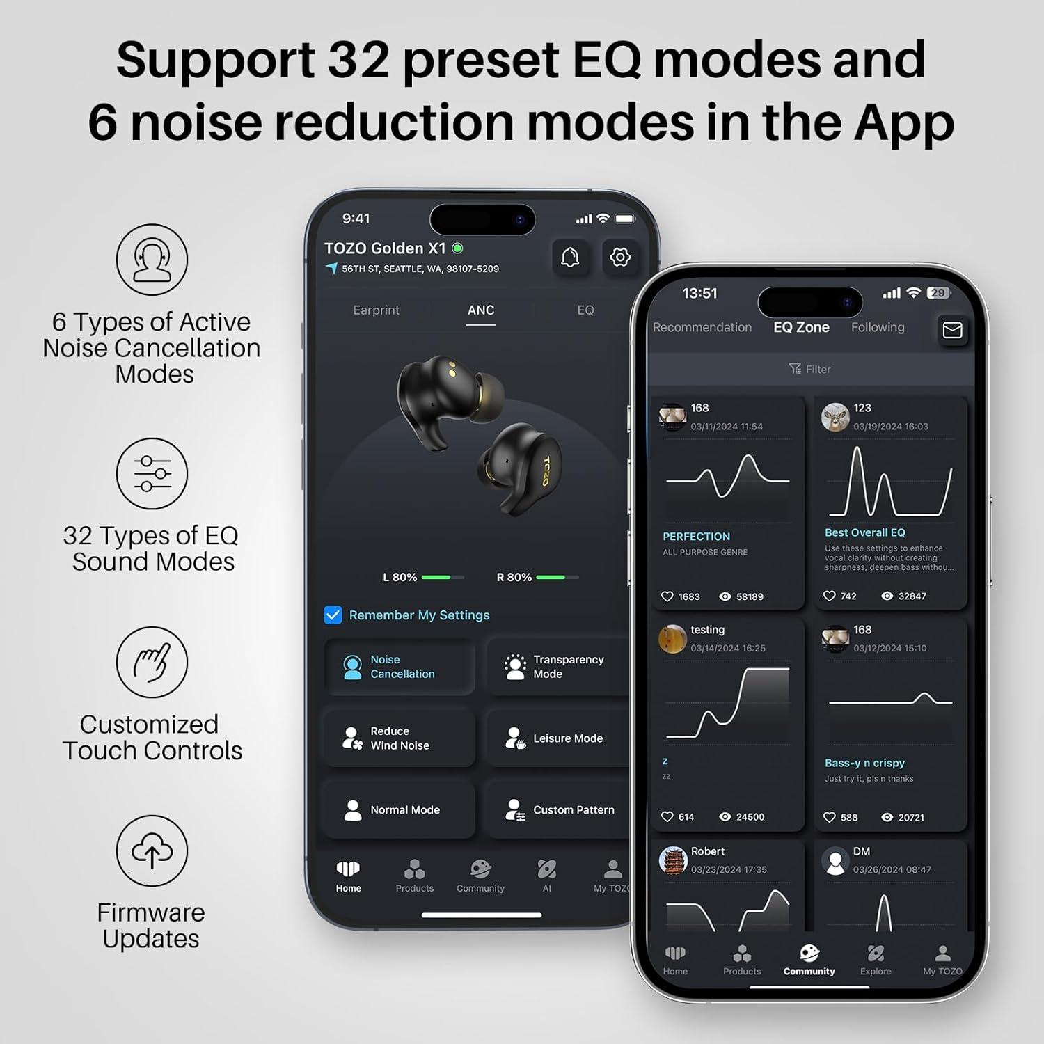 imageTOZO Golden X1 Wireless Earbuds Balanced Armature Driver and Hybrid Dynamic Driver Bluetooth Headphones OrigX Pro LDAC ampamp HiRes Audio Wireless Noise Cancellation Headset Galaxy BlueBlackBlue