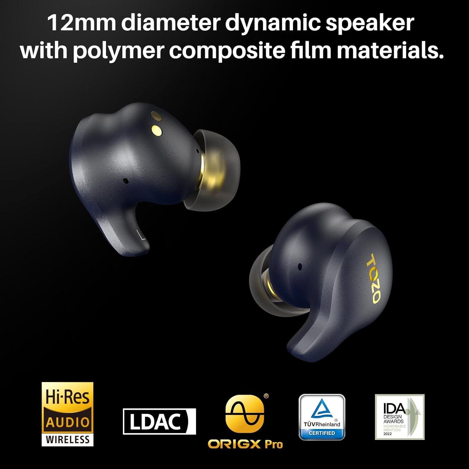 imageTOZO Golden X1 Wireless Earbuds Balanced Armature Driver and Hybrid Dynamic Driver Bluetooth Headphones OrigX Pro LDAC ampamp HiRes Audio Wireless Noise Cancellation Headset Galaxy BlueBlackGalaxy BlueBlack