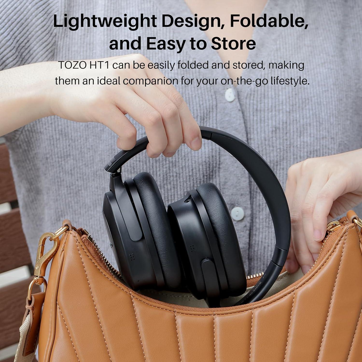 imageTOZO Hybrid Active Noise Cancelling Headphones Wireless Over Ear Bluetooth Headset 40H Playtime HiRes Audio Custom EQ via App Deep Bass Comfort Fit Ear Cups for Home Office Travel BlackBlack