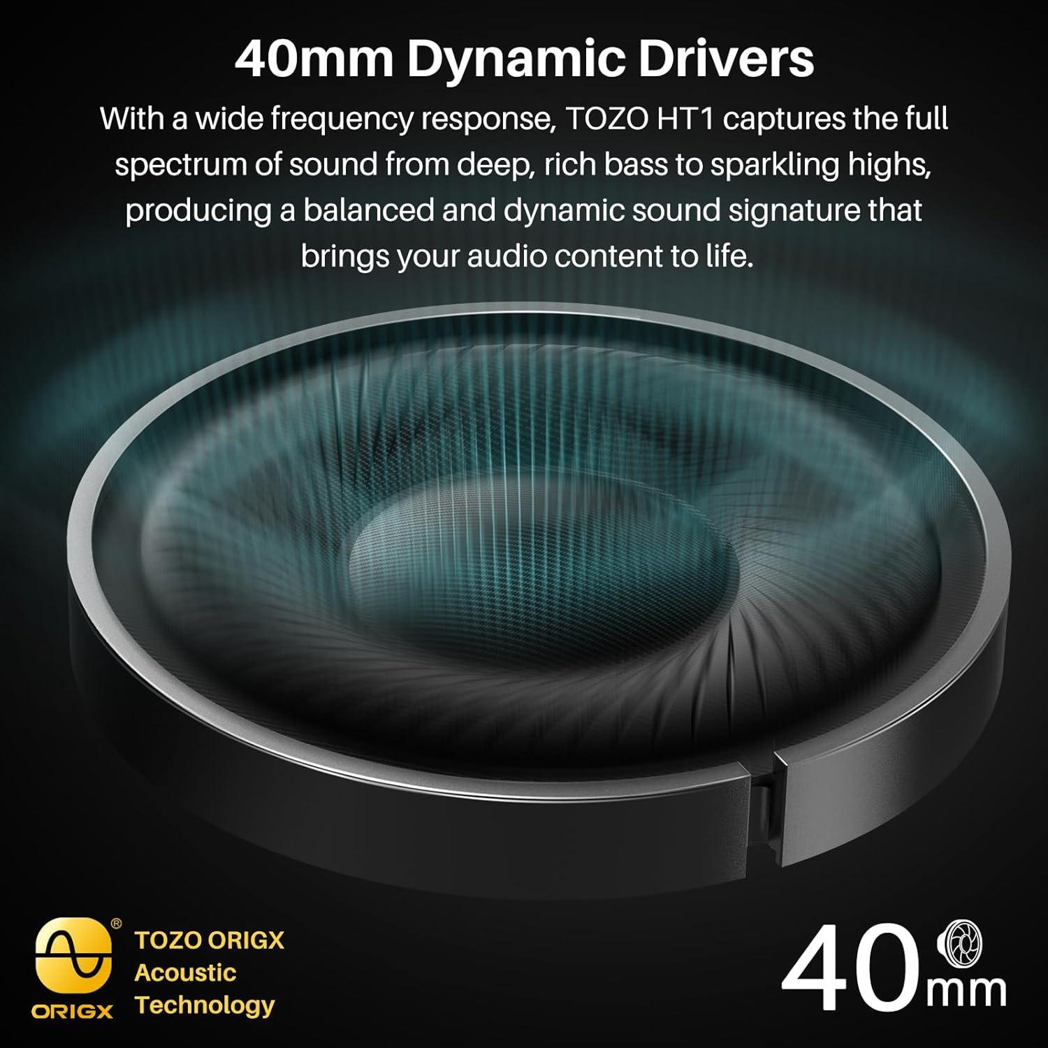 imageTOZO Hybrid Active Noise Cancelling Headphones Wireless Over Ear Bluetooth Headset 40H Playtime HiRes Audio Custom EQ via App Deep Bass Comfort Fit Ear Cups for Home Office Travel BlackBlack