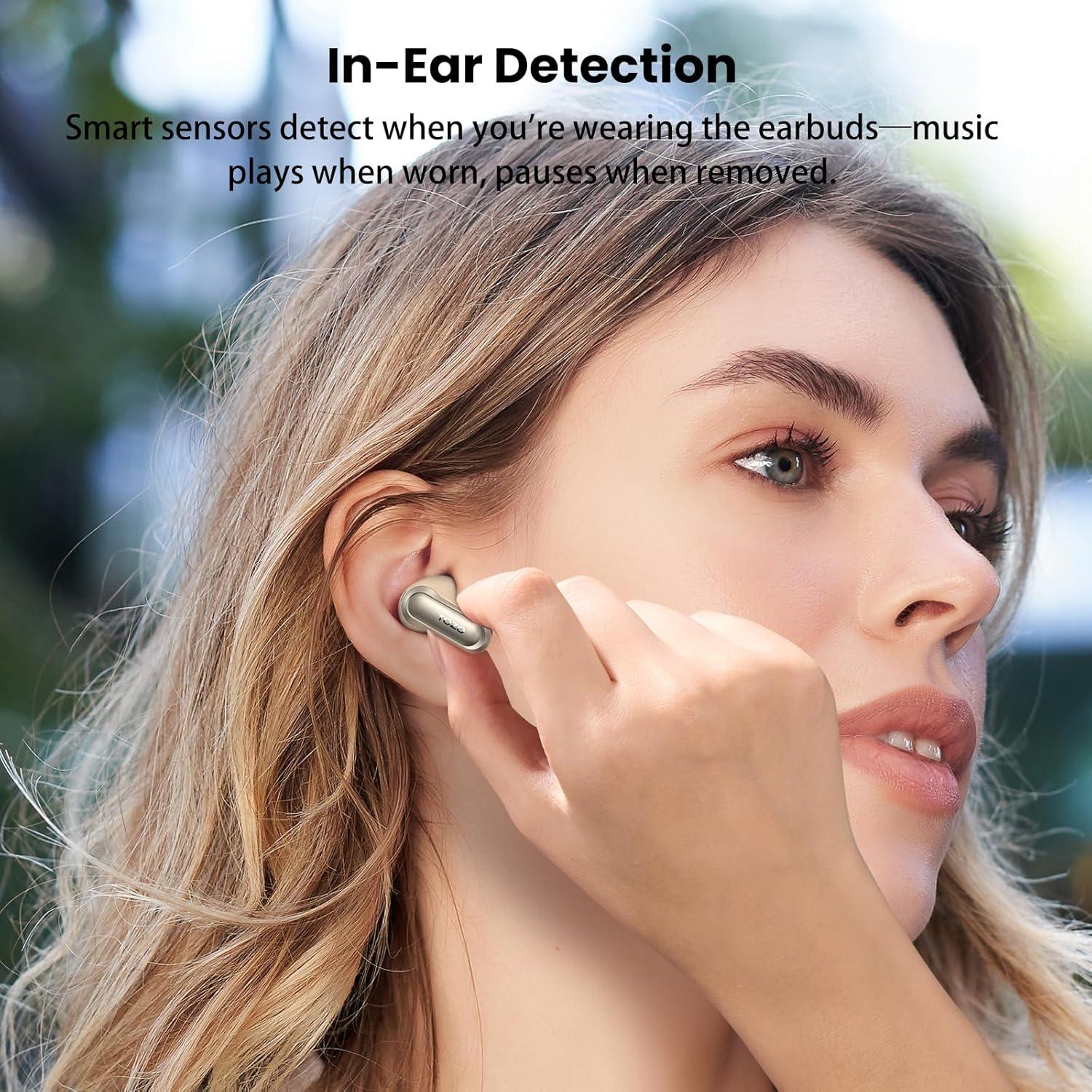 imageTOZO NC20 Pro Active Noise Cancelling Wireless Earbuds with Smart Touch Screen LDAC HiRes Audio Stereo Bass 6 Mics AI Call Ear Buds 80H Playtime IPX8 Waterproof 32 EQ via App Wireless ChargingTitanium Champagne