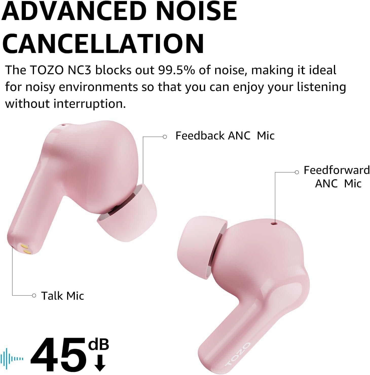 imageTOZO NC3 Hybrid Active Noise Cancelling Wireless Earbuds with 6 Mics AI Clear Call Ear Buds 55H Playtime with LED Display 32 Preset EQs via APP Bluetooth 53 IPX8 Waterproof in Ear HeadphonesRose Gold