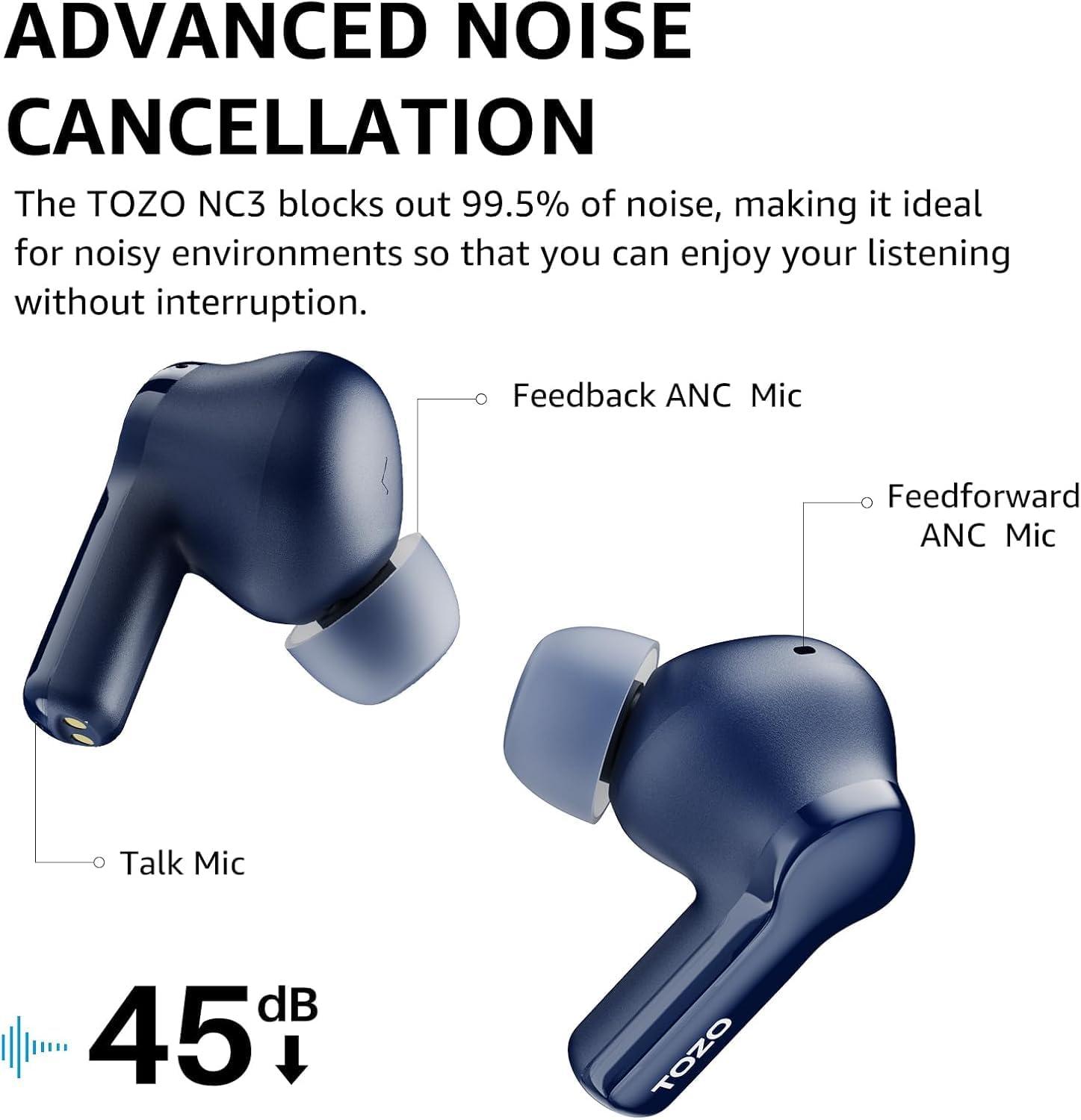 imageTOZO NC3 Hybrid Active Noise Cancelling Wireless Earbuds with 6 Mics AI Clear Call Ear Buds 55H Playtime with LED Display 32 Preset EQs via APP Bluetooth 53 IPX8 Waterproof in Ear HeadphonesBlue