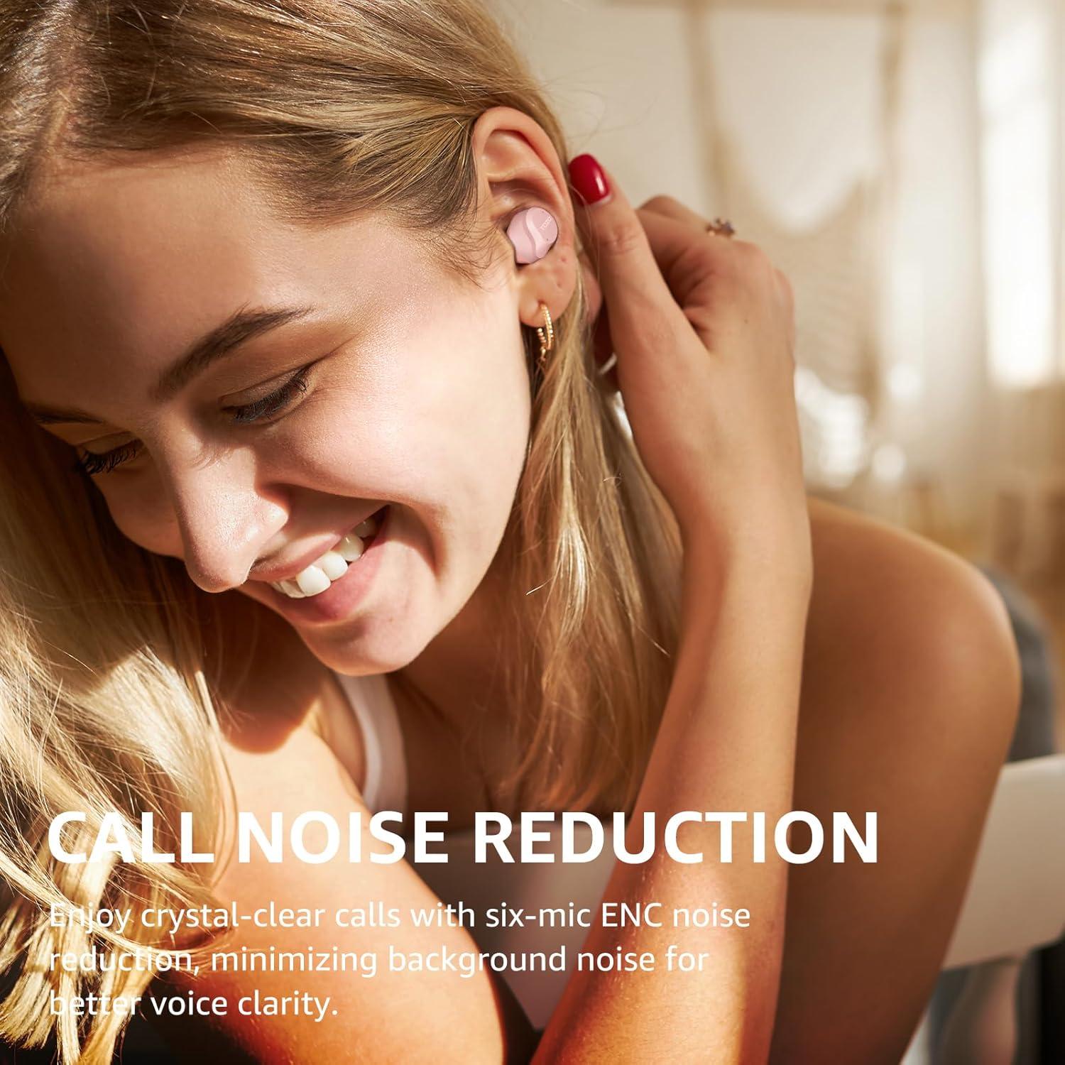 imageTOZO NC9 Hybrid Active Noise Cancelling Wireless Earbuds 6 Mics ENC Clear Call IPX8 Waterproof in Ear Bluetooth 53 Headphones Stereo Bass Ear Buds 59H Playtime with LED Display 32 EQs via APPPink