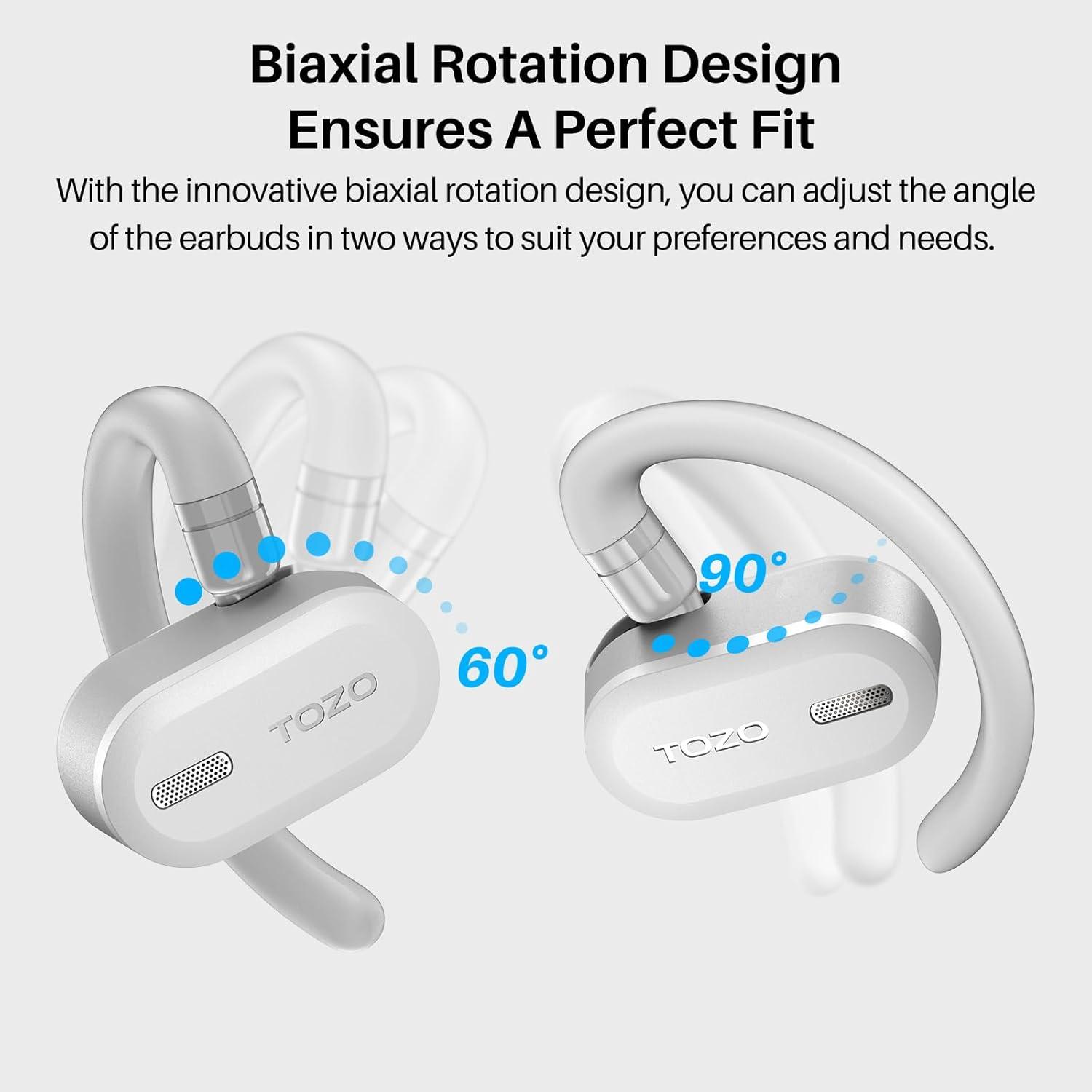 imageTOZO O2 True Open Ear Wireless Headphones Lightweight with MultiAngle Adjustment Bluetooth 53 Earbuds with DualAxis Design for LongLasting Comfort CrystalClear Calls for Driving Dark BlackWhite