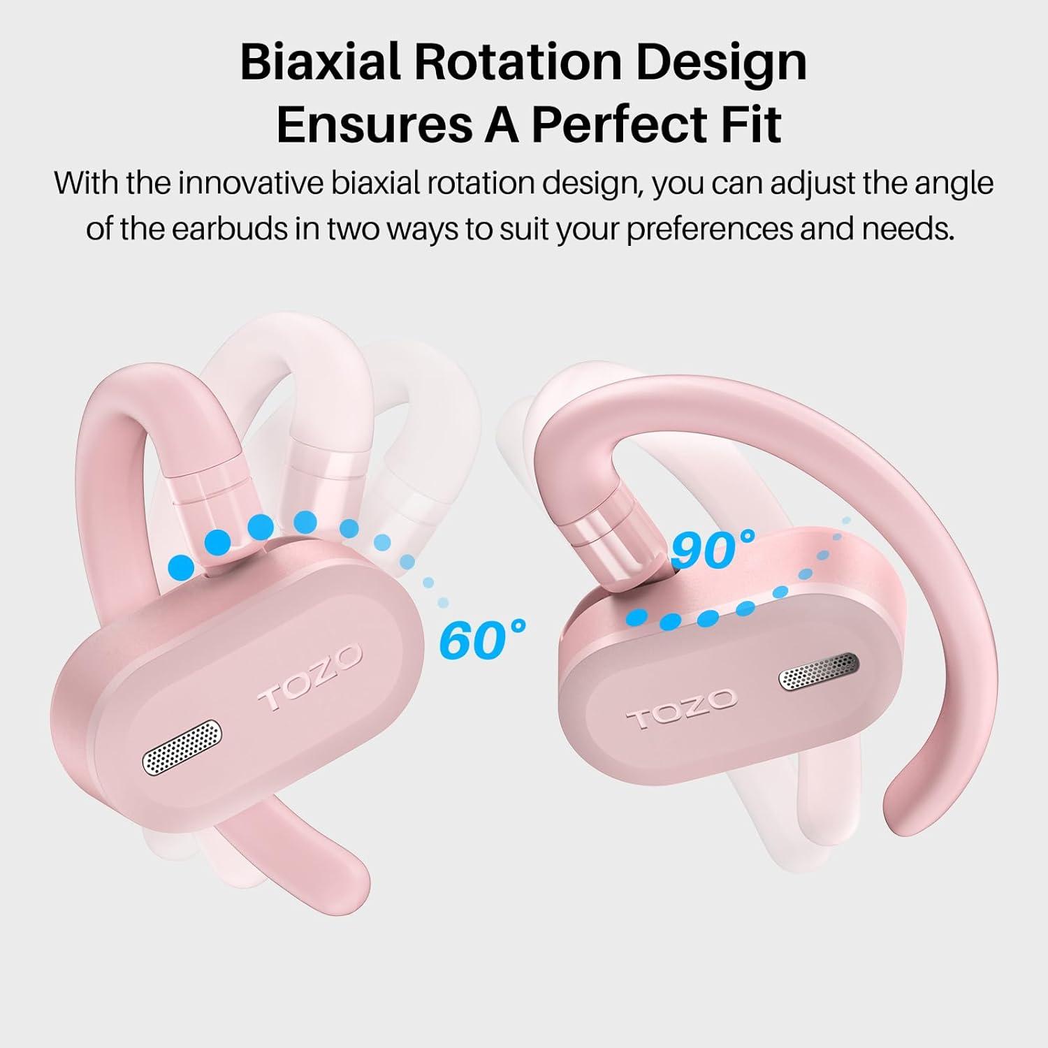 imageTOZO O2 True Open Ear Wireless Headphones Lightweight with MultiAngle Adjustment Bluetooth 53 Earbuds with DualAxis Design for LongLasting Comfort CrystalClear Calls for Driving Dark BlackPink
