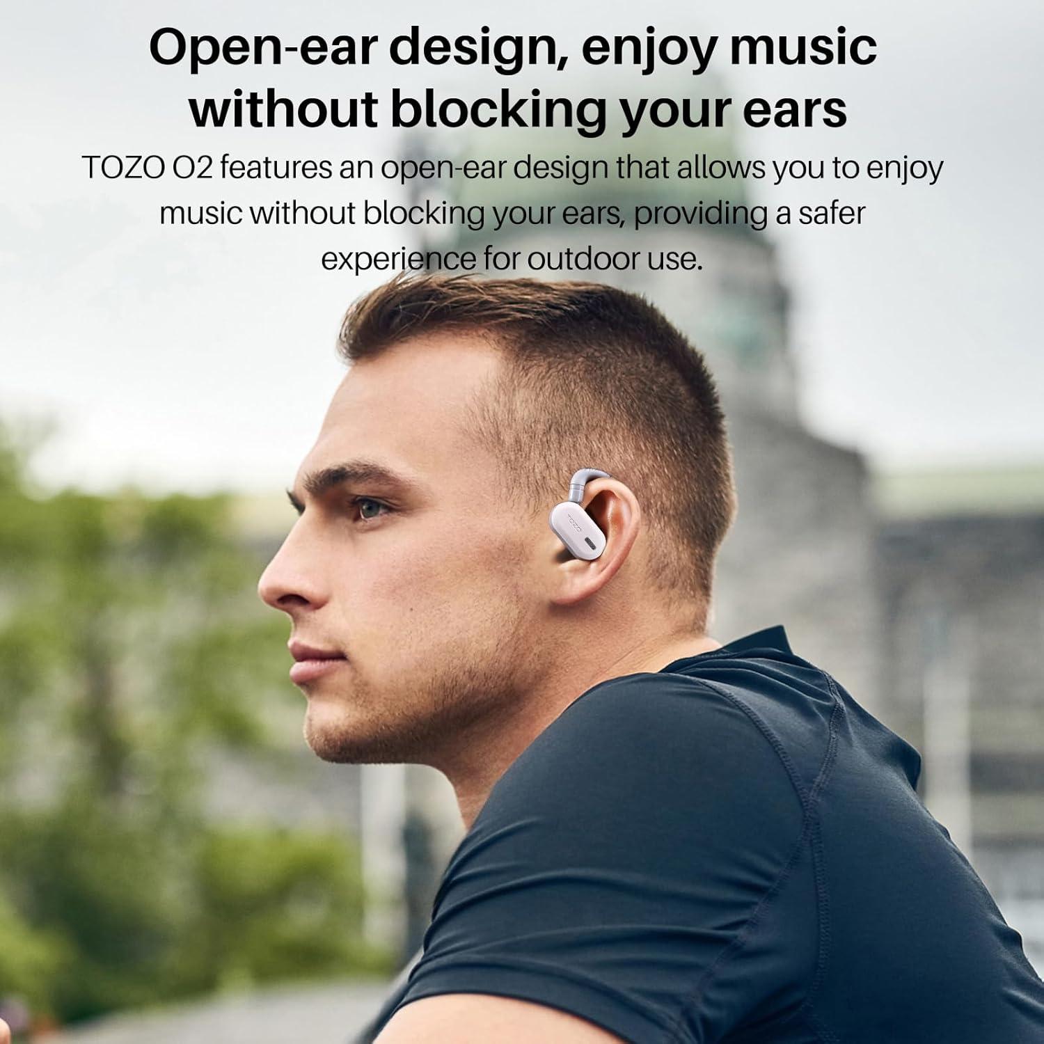 imageTOZO O2 True Open Ear Wireless Headphones Lightweight with MultiAngle Adjustment Bluetooth 53 Earbuds with DualAxis Design for LongLasting Comfort CrystalClear Calls for Driving Dark BlackWhite