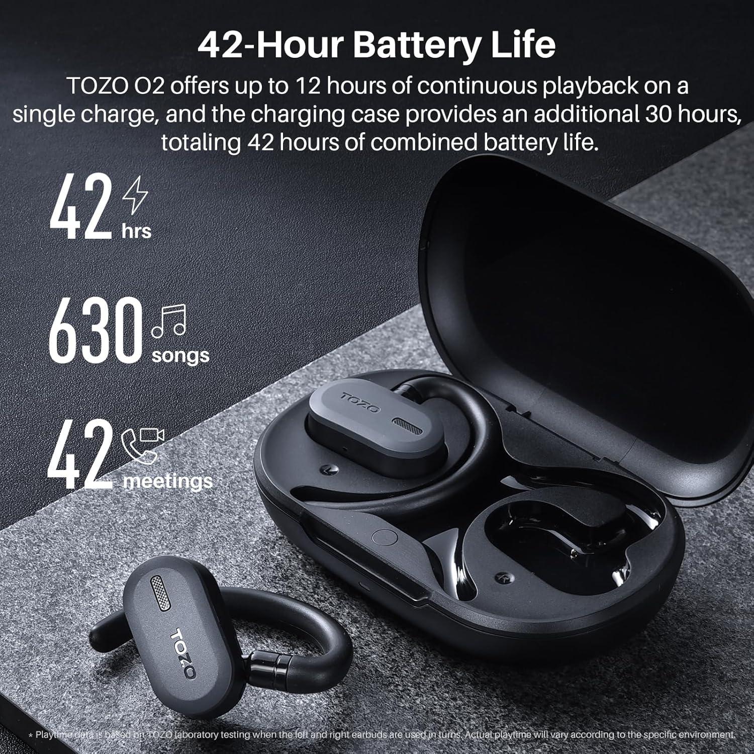 imageTOZO O2 True Open Ear Wireless Headphones Lightweight with MultiAngle Adjustment Bluetooth 53 Earbuds with DualAxis Design for LongLasting Comfort CrystalClear Calls for Driving Dark BlackDark Black