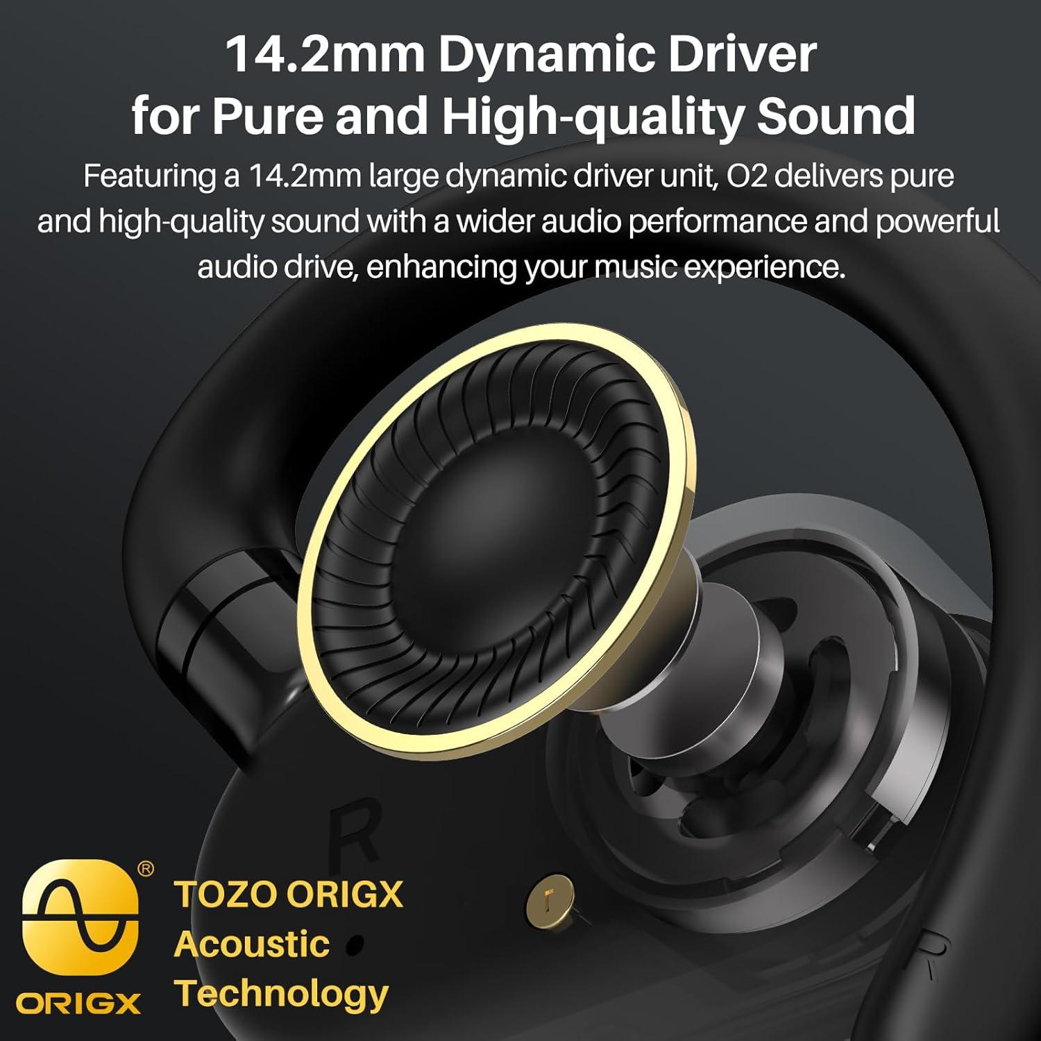 imageTOZO O2 True Open Ear Wireless Headphones Lightweight with MultiAngle Adjustment Bluetooth 53 Earbuds with DualAxis Design for LongLasting Comfort CrystalClear Calls for Driving Dark BlackDark Black