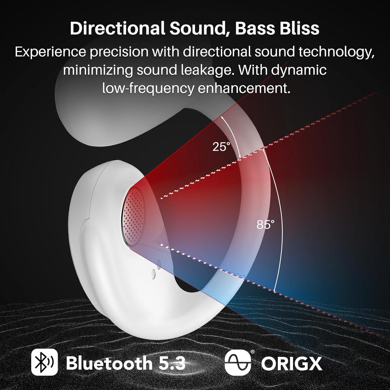 imageTOZO OpenEgo Open Ear Earbuds Bluetooth Headphones 80Hrs Playtime Wireless Earbuds with Earhooks Digital Display 32 EQ Modes Clear Call Comfortable Wear SweatProof for Running Workout BlackWhite