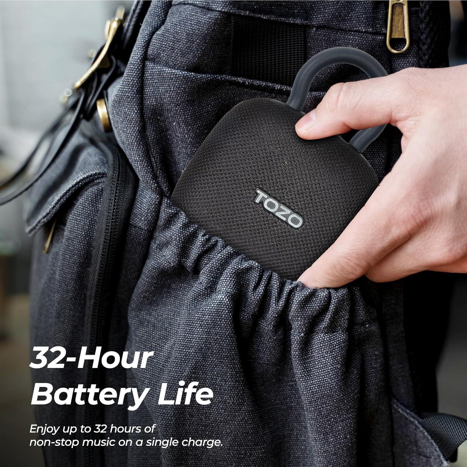 imageTOZO PE1 Portable Bluetooth Speakers with Adjustable Carabiner Mini Bluetooth Wireless Shower Speaker with IPX8 Waterproof 32H Playtime Punchy Bass Audio Speaker for Home Outdoor and Travel RedBlack