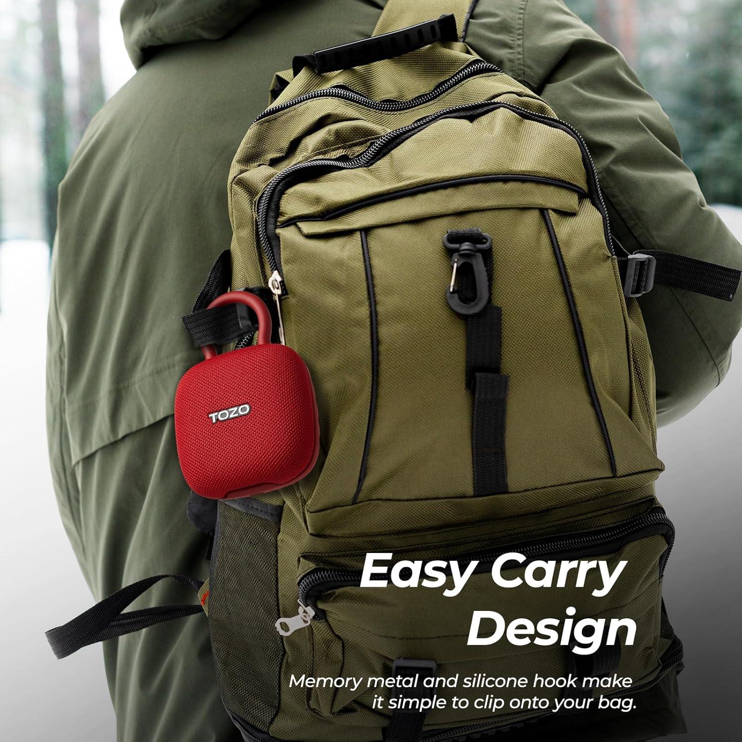 imageTOZO PE1 Portable Bluetooth Speakers with Adjustable Carabiner Mini Bluetooth Wireless Shower Speaker with IPX8 Waterproof 32H Playtime Punchy Bass Audio Speaker for Home Outdoor and Travel RedRed