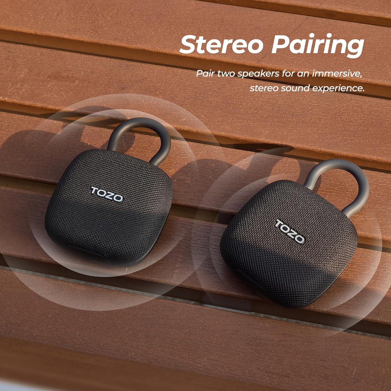 imageTOZO PE1 Portable Bluetooth Speakers with Adjustable Carabiner Mini Bluetooth Wireless Shower Speaker with IPX8 Waterproof 32H Playtime Punchy Bass Audio Speaker for Home Outdoor and Travel RedBlack