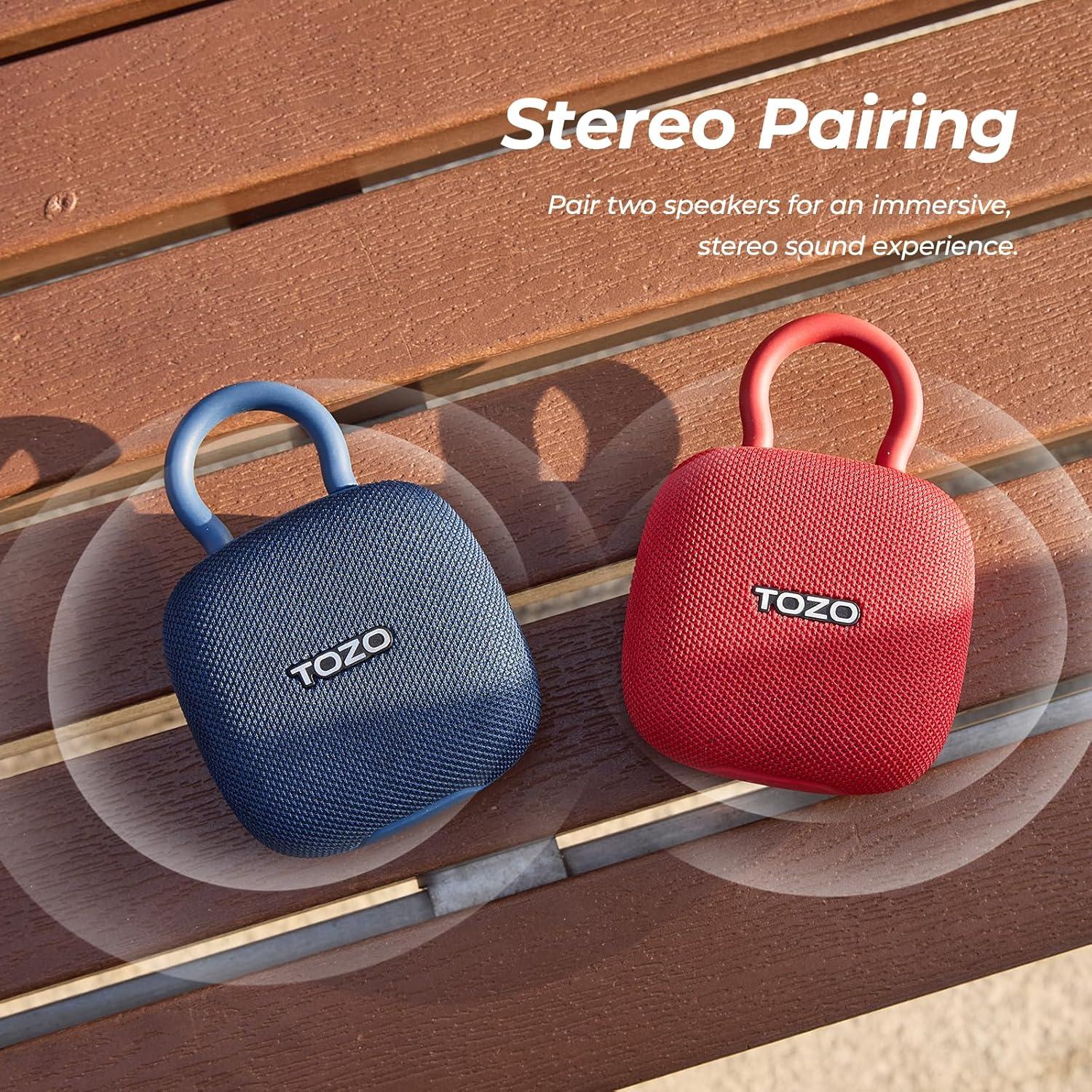 imageTOZO PE1 Portable Bluetooth Speakers with Adjustable Carabiner Mini Bluetooth Wireless Shower Speaker with IPX8 Waterproof 32H Playtime Punchy Bass Audio Speaker for Home Outdoor and Travel RedRed