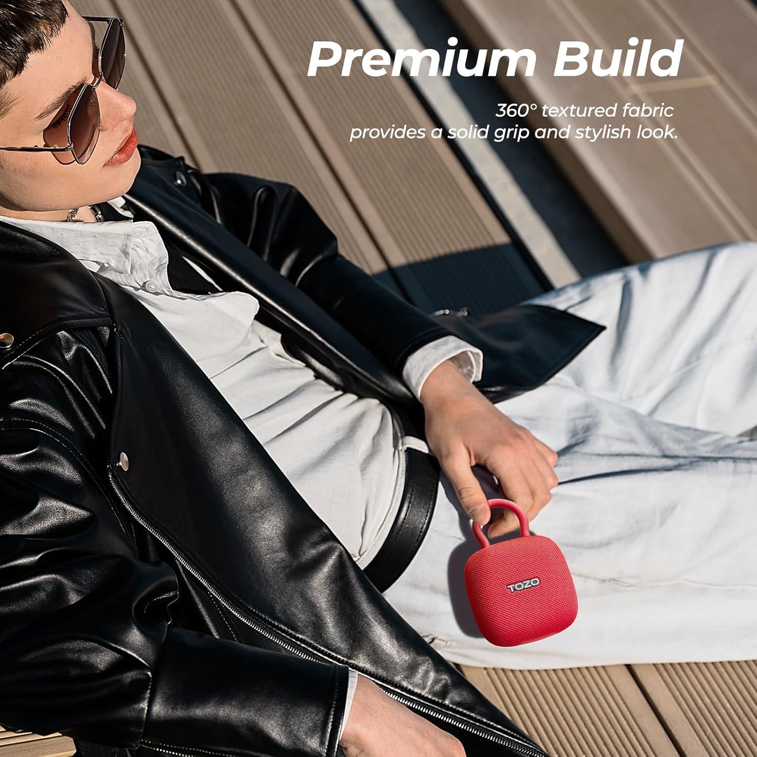 imageTOZO PE1 Portable Bluetooth Speakers with Adjustable Carabiner Mini Bluetooth Wireless Shower Speaker with IPX8 Waterproof 32H Playtime Punchy Bass Audio Speaker for Home Outdoor and Travel RedRed