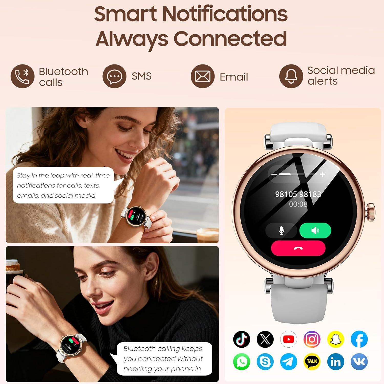 imageTOZO S8 AMOLED Smart Watch for Women 132quot HD Color Screen Health Tracker Ladies Watch with Sleep Monitor Stress Analysis 100 Sports Modes Waterproof Bluetooth Calls ampamp Text Leisure Sport TravelRose Gold Metal Case with Silver Silicone Strap