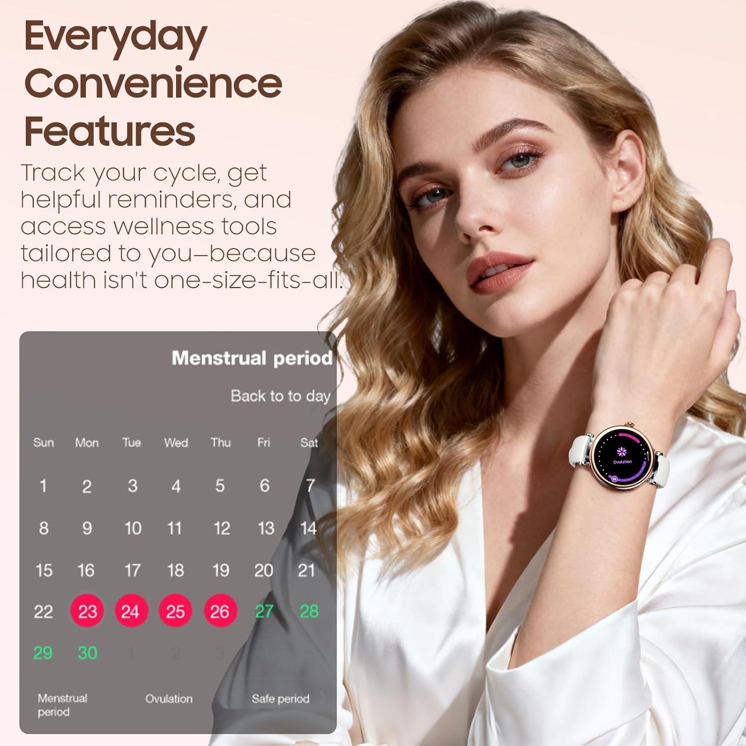 imageTOZO S8 AMOLED Smart Watch for Women 132quot HD Color Screen Health Tracker Ladies Watch with Sleep Monitor Stress Analysis 100 Sports Modes Waterproof Bluetooth Calls ampamp Text Leisure Sport TravelRose Gold Metal Case with Silver Silicone Strap
