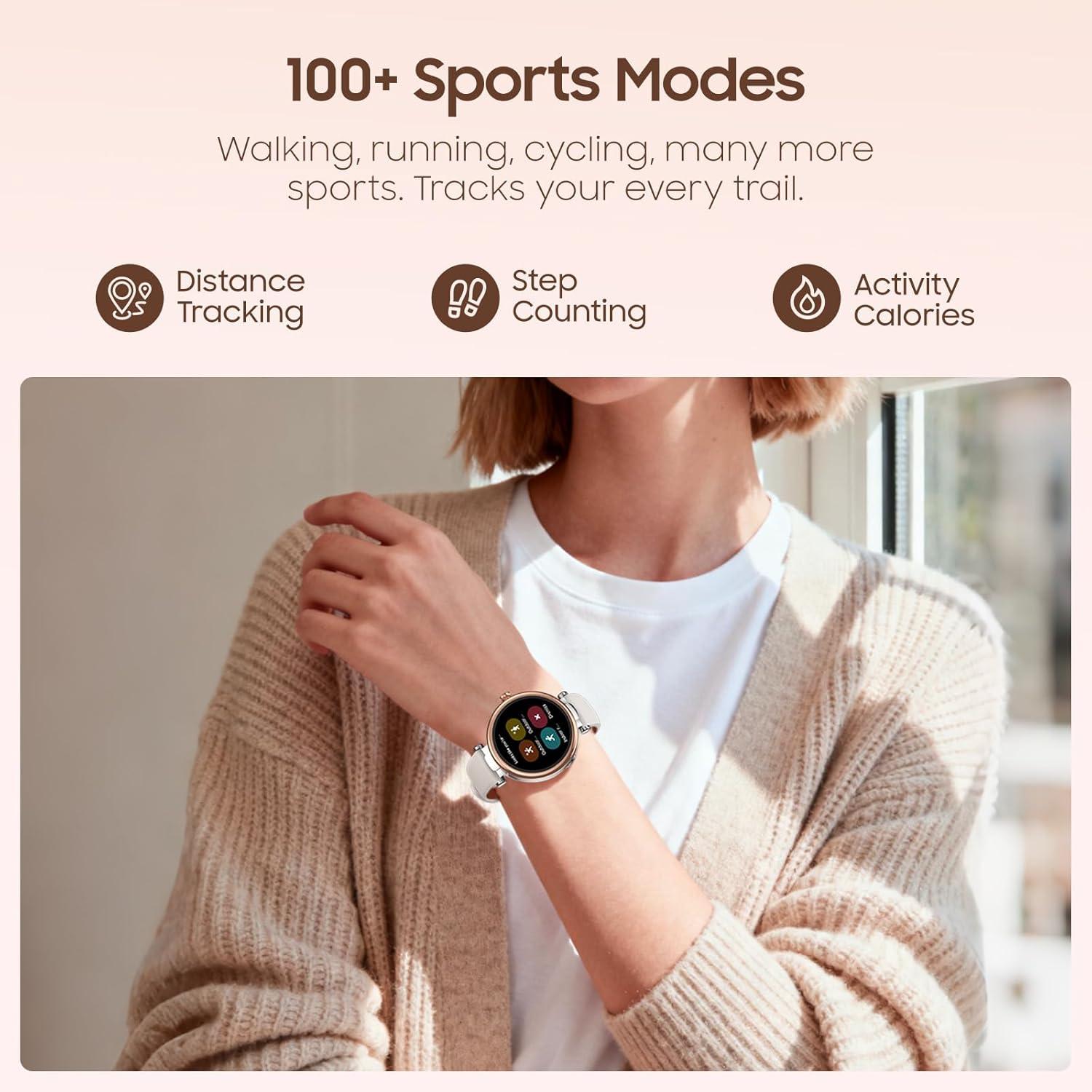 imageTOZO S8 AMOLED Smart Watch for Women 132quot HD Color Screen Health Tracker Ladies Watch with Sleep Monitor Stress Analysis 100 Sports Modes Waterproof Bluetooth Calls ampamp Text Leisure Sport TravelRose Gold Metal Case with Silver Silicone Strap