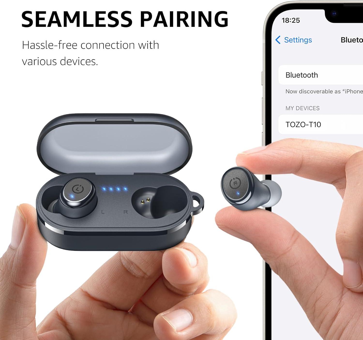 imageTOZO T10 Wireless Earbuds Bluetooth 53 Headphones App Customize EQ Ergonomic Design 55H Playtime Wireless Charging Case IPX8 Waterproof Sound inEar Headset New VersionMatte Blue