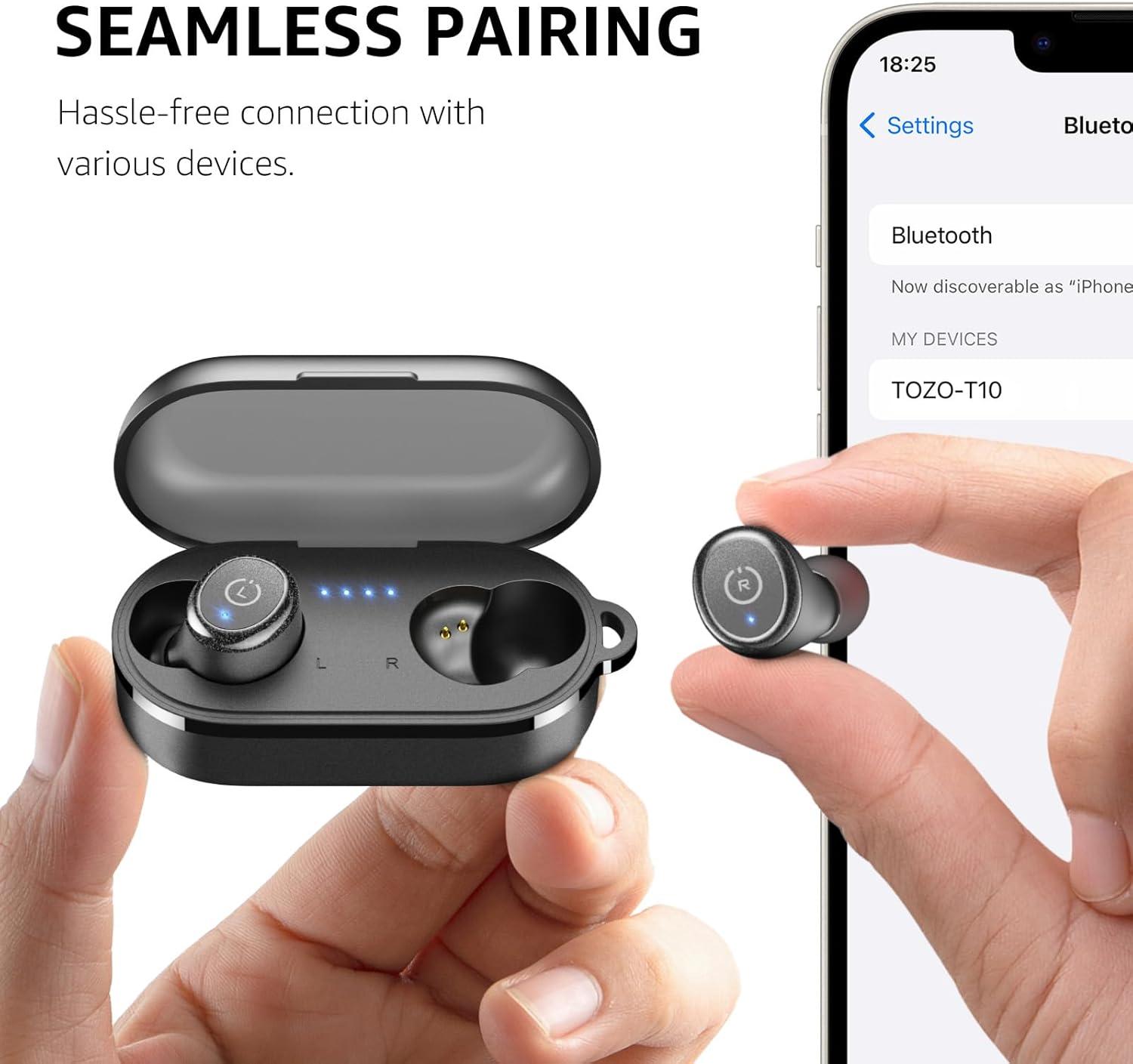 imageTOZO T10 Wireless Earbuds Bluetooth 53 Headphones App Customize EQ Ergonomic Design 55H Playtime Wireless Charging Case IPX8 Waterproof Sound inEar Headset New VersionBlack