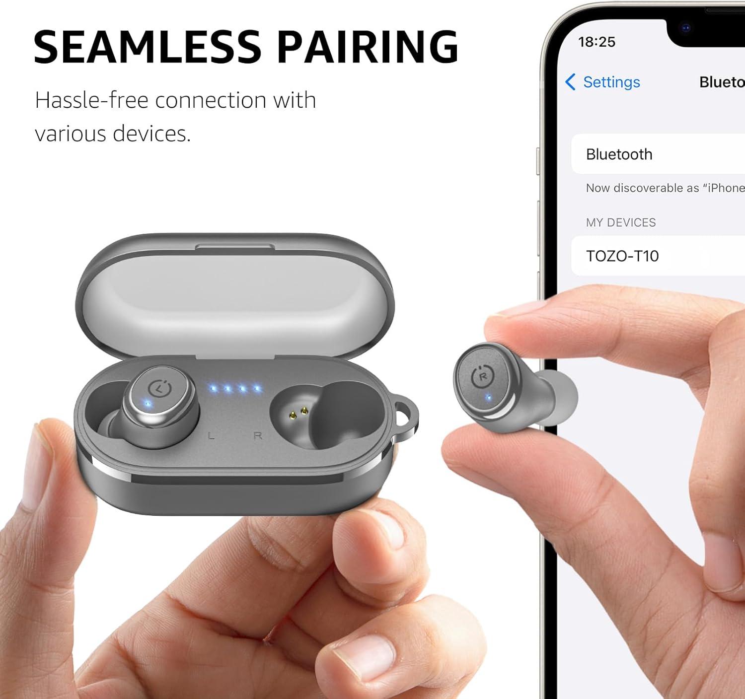imageTOZO T10 Wireless Earbuds Bluetooth 53 Headphones App Customize EQ Ergonomic Design 55H Playtime Wireless Charging Case IPX8 Waterproof Sound inEar Headset New VersionMatte Gray