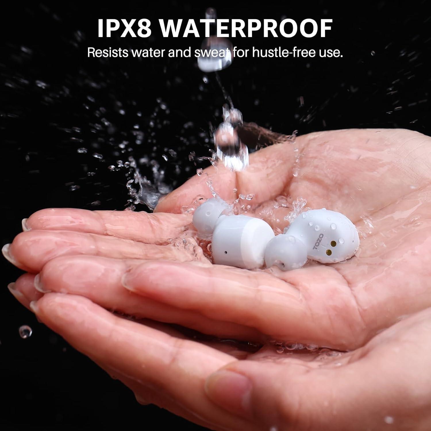 imageTOZO T6 Wireless Earbuds Bluetooth Ear Buds Stereo Sound in Ear Headphones 50 Hours Playtime AI Clear Call Wireless Charging Case APP Customizable EQs IPX8 Waterproof EarphonesWhite