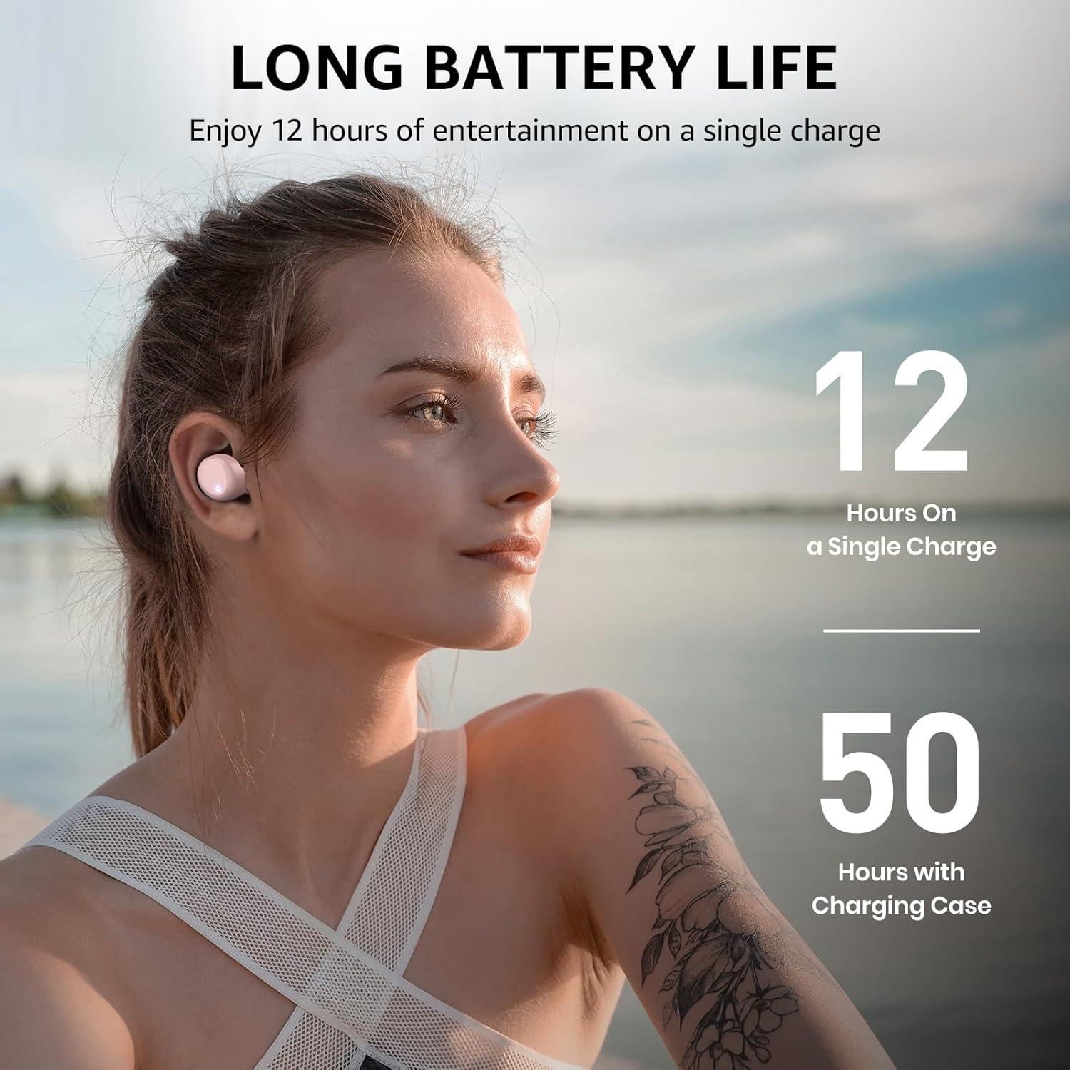 imageTOZO T6 Wireless Earbuds Bluetooth Ear Buds Stereo Sound in Ear Headphones 50 Hours Playtime AI Clear Call Wireless Charging Case APP Customizable EQs IPX8 Waterproof EarphonesPink
