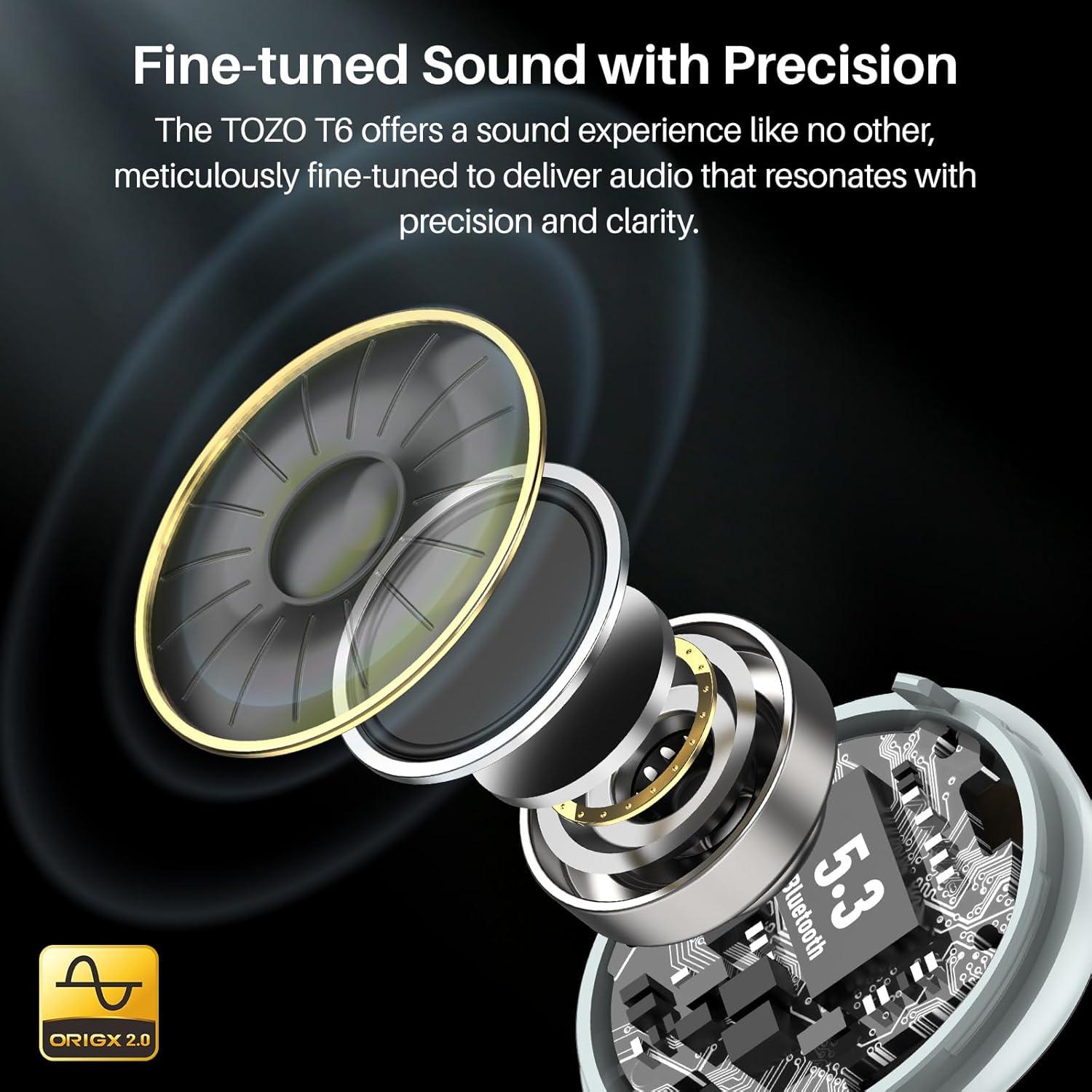 imageTOZO T6 Wireless Earbuds Bluetooth Ear Buds Stereo Sound in Ear Headphones 50 Hours Playtime AI Clear Call Wireless Charging Case APP Customizable EQs IPX8 Waterproof EarphonesBlue