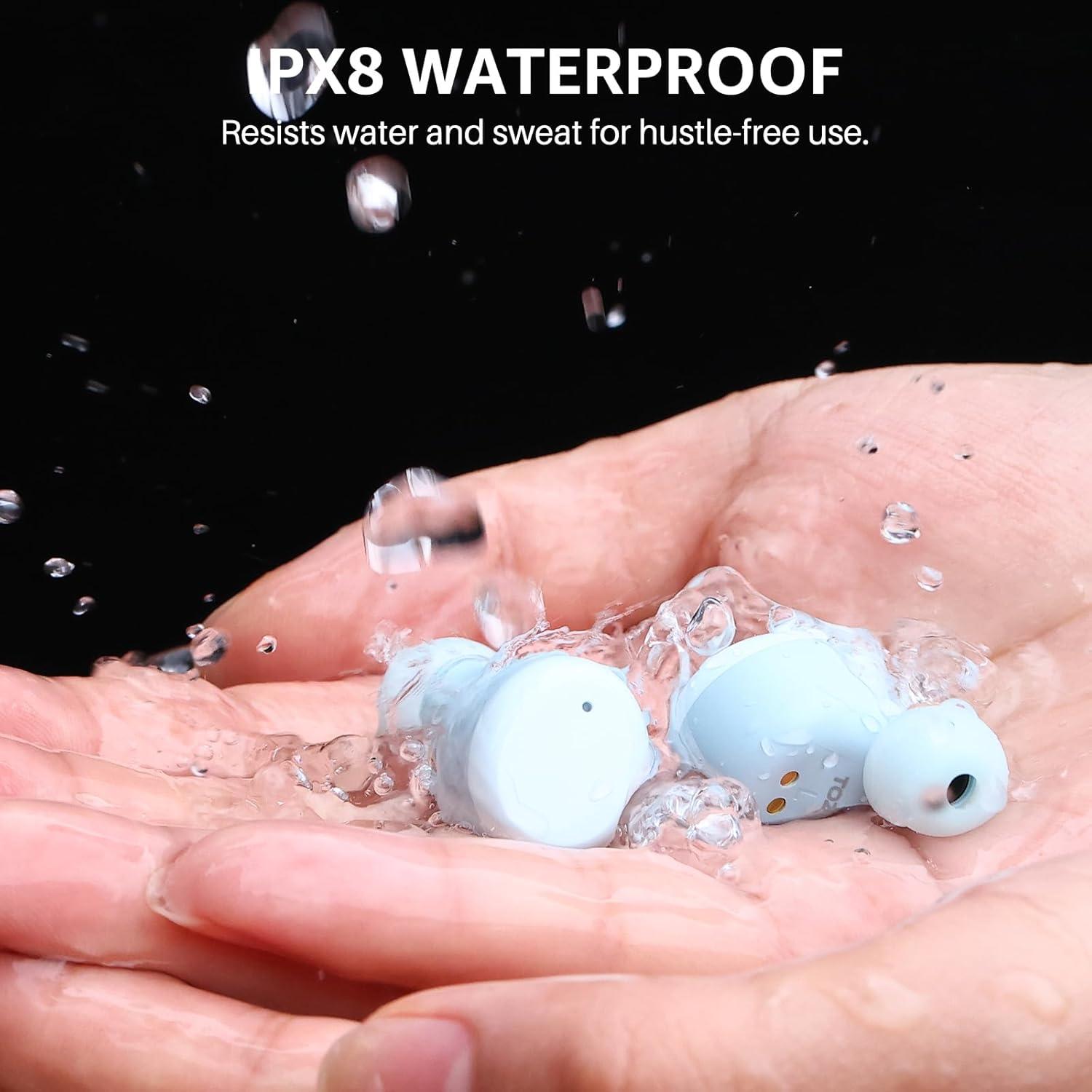 imageTOZO T6 Wireless Earbuds Bluetooth Ear Buds Stereo Sound in Ear Headphones 50 Hours Playtime AI Clear Call Wireless Charging Case APP Customizable EQs IPX8 Waterproof EarphonesBlue