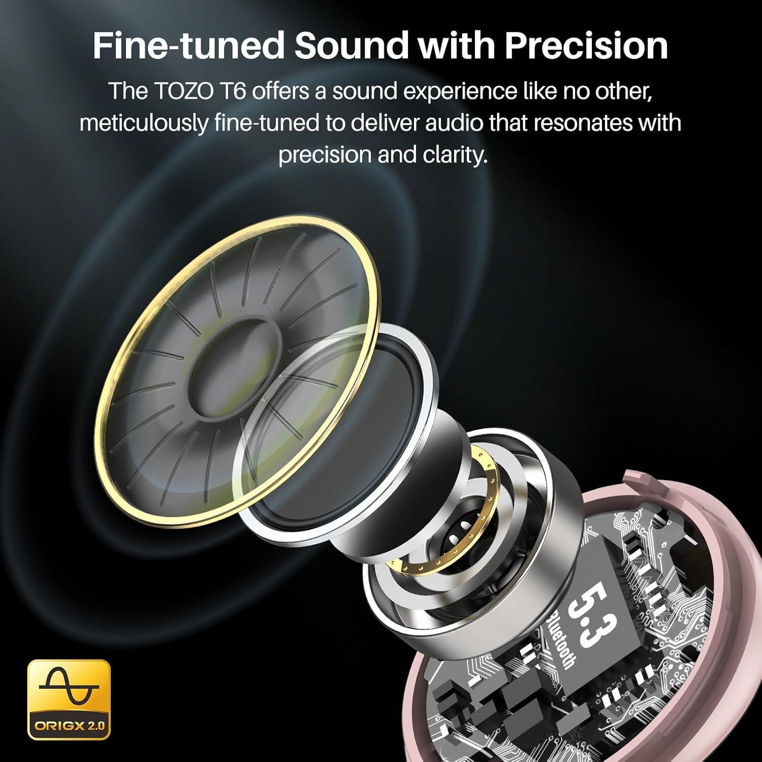 imageTOZO T6 Wireless Earbuds Bluetooth Ear Buds Stereo Sound in Ear Headphones 50 Hours Playtime AI Clear Call Wireless Charging Case APP Customizable EQs IPX8 Waterproof EarphonesPink