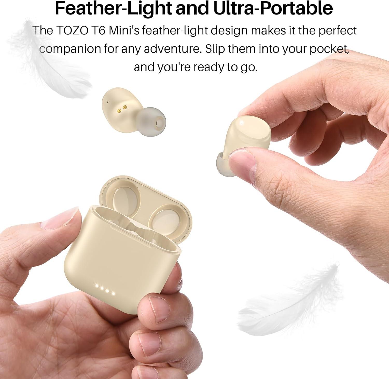 imageTOZO T6 Wireless Earbuds Bluetooth Ear Buds Stereo Sound in Ear Headphones 50 Hours Playtime AI Clear Call Wireless Charging Case APP Customizable EQs IPX8 Waterproof EarphonesChampagne