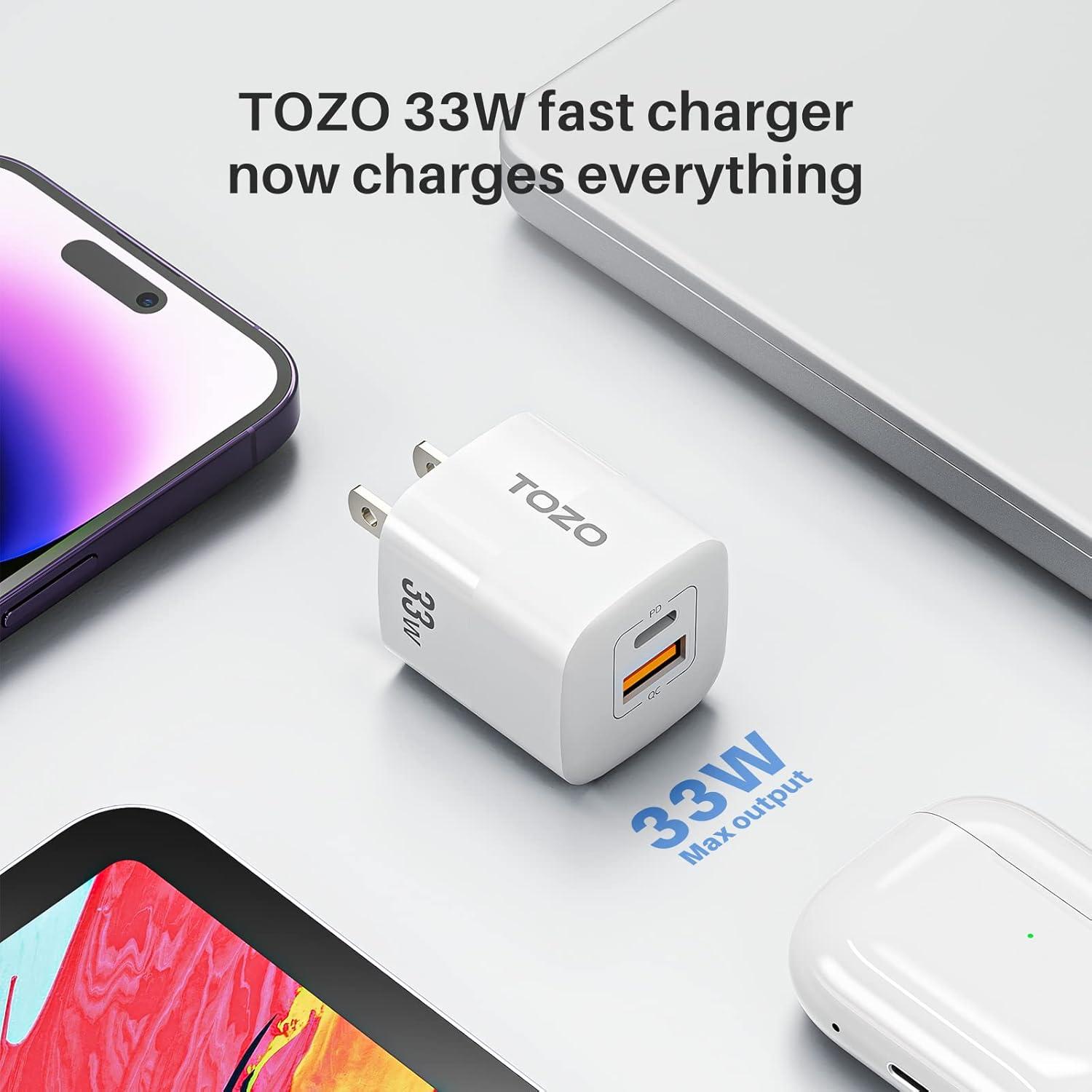 imageTOZO USB C Fast Foldable Wall Charger PD Power Adapter 4 Ports Compatible with MacBook ProAir iPad Pro USBC Laptops iPhone 141312ProPro Max Samsung S2221Cable not IncludedJet White