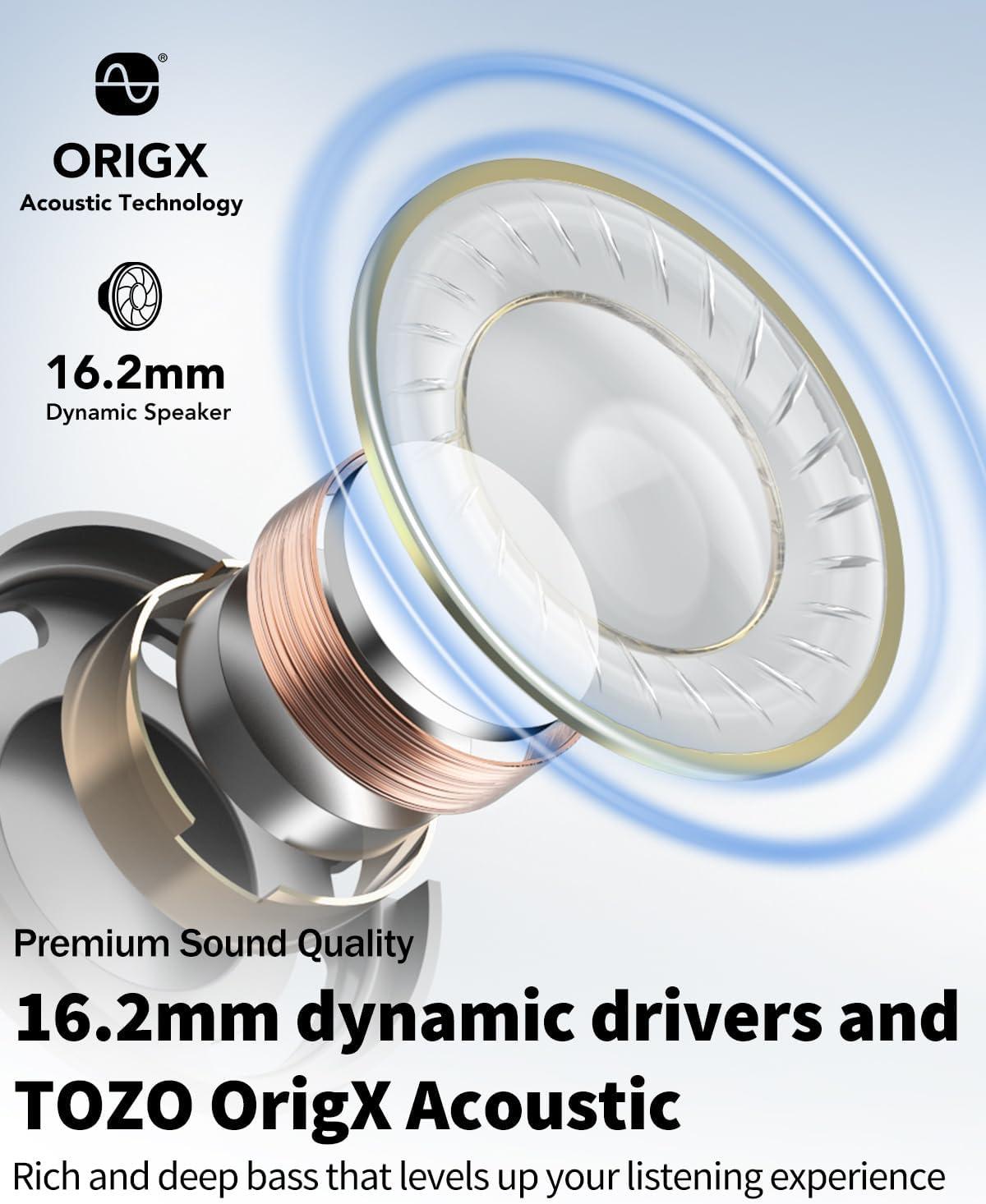 imageTOZO Upgraded Open Ear Headphones Bluetooth 53 Air Conduction Wireless Headphones Sport Earbuds with Premium Sound 32 EQs via APP DualMic Call Noise Reduction Earphones with Hair Band for CyclingDark Black