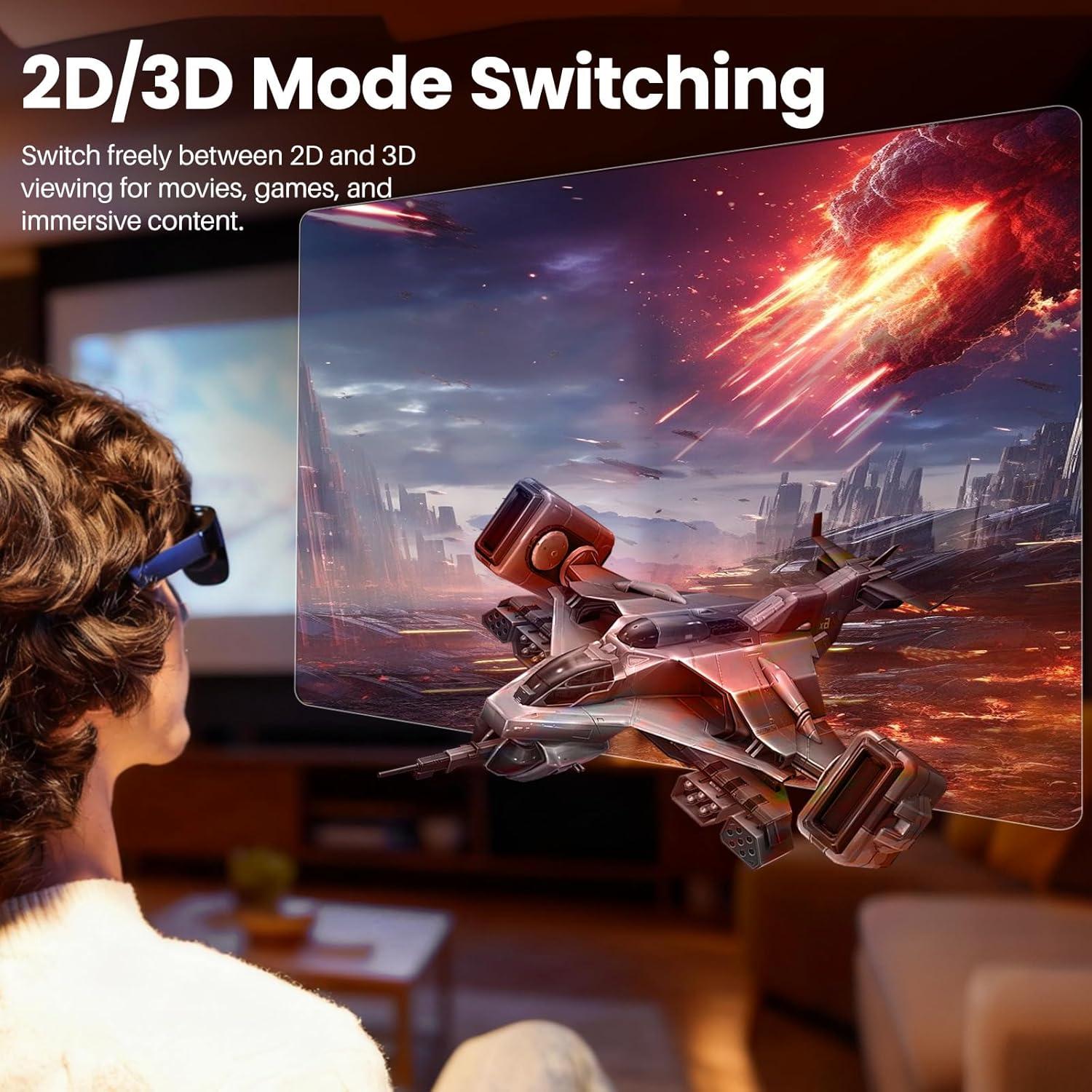 imageTOZO VIZO V1 AR Glasses with 1800Nit UltraBright Display BuiltIn Stereo Speakers Adjustable Myopia Correction 0500 118quot Virtual Mega Screen 2D3D Mode Switching Compatible for iPhoneMacPC