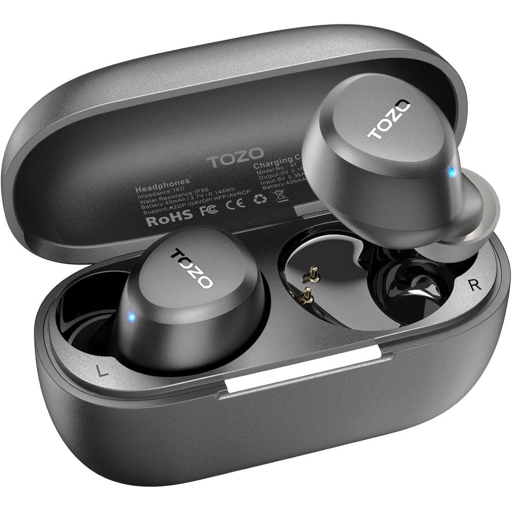 imageTOZO A1 Wireless Earbuds Bluetooth 53 Light Weight in Ear IPX5 Waterproof Headphones 2 Mic for AI Calls Immersive Premium Sound Bass Headset with Charging Case 32 Presets EQ Customization via AppDark Gray