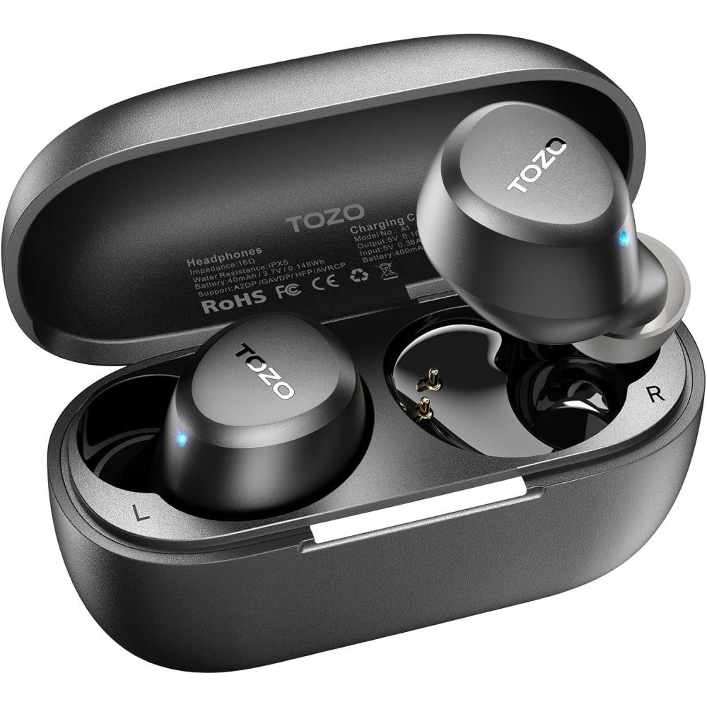 imageTOZO A1 Wireless Earbuds Bluetooth 53 Light Weight in Ear IPX5 Waterproof Headphones 2 Mic for AI Calls Immersive Premium Sound Bass Headset with Charging Case 32 Presets EQ Customization via AppBlack