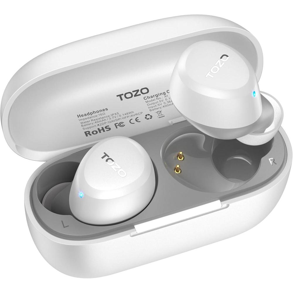 imageTOZO A1 Wireless Earbuds Bluetooth 53 Light Weight in Ear IPX5 Waterproof Headphones 2 Mic for AI Calls Immersive Premium Sound Bass Headset with Charging Case 32 Presets EQ Customization via AppMatte White